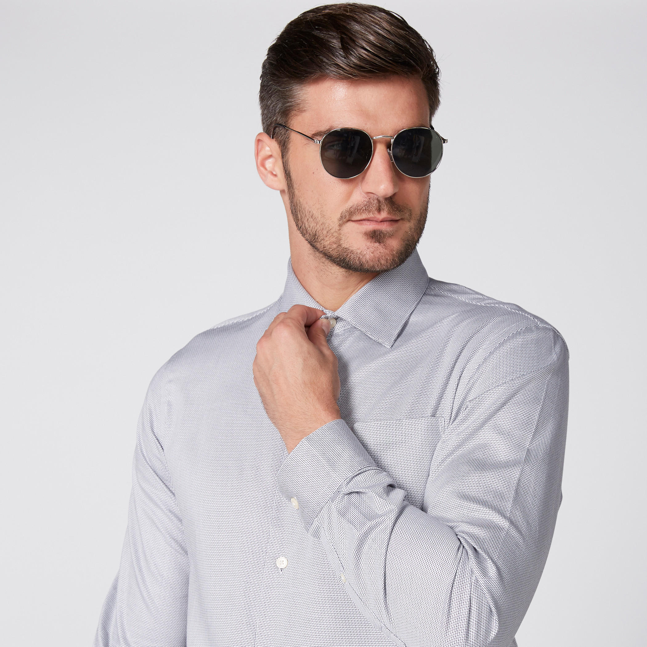 Arrow Textured Shirt with Long Sleeves and Complete Placket-men-clothing-shirts-image-1