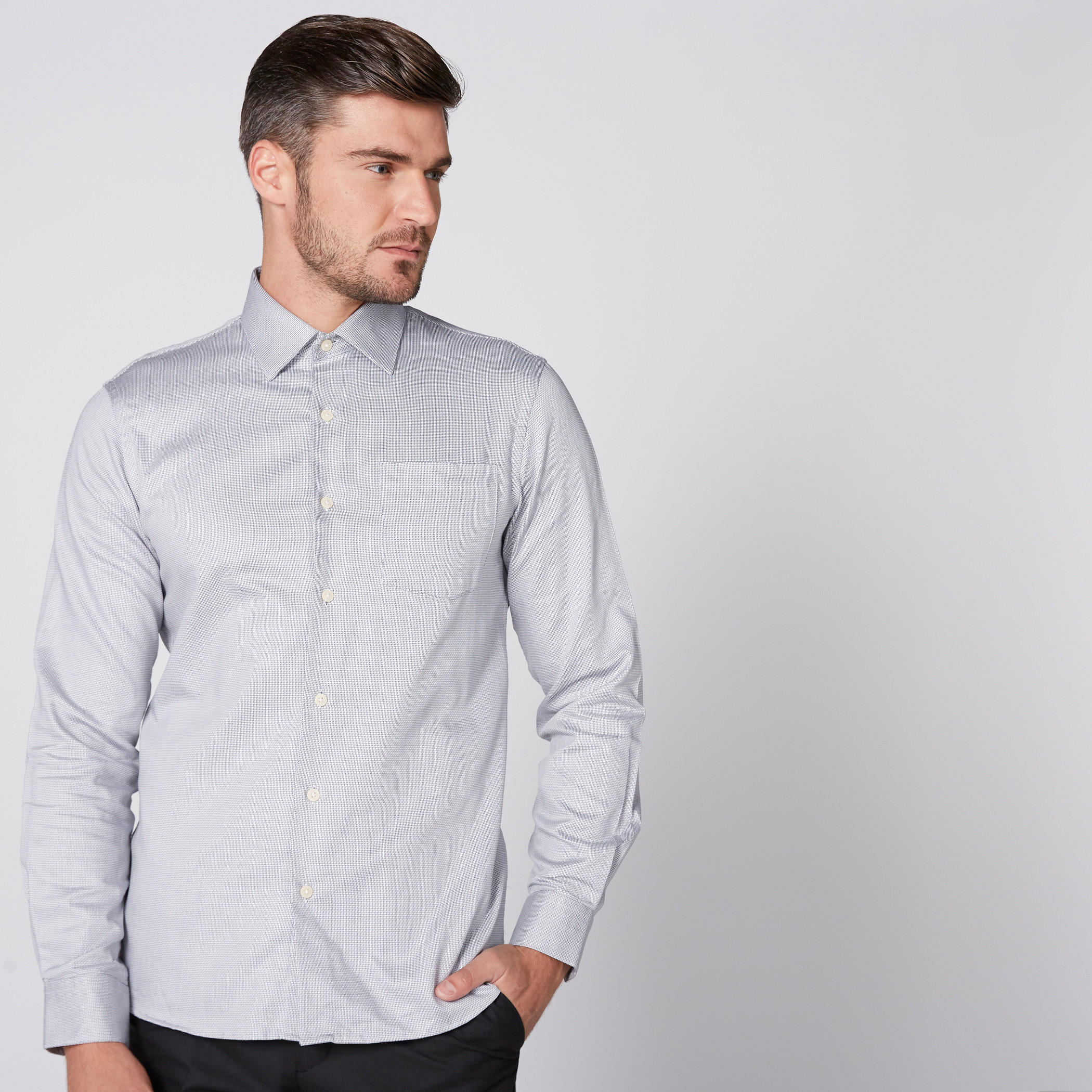 Arrow Textured Shirt with Long Sleeves and Complete Placket-men-clothing-shirts-image-2