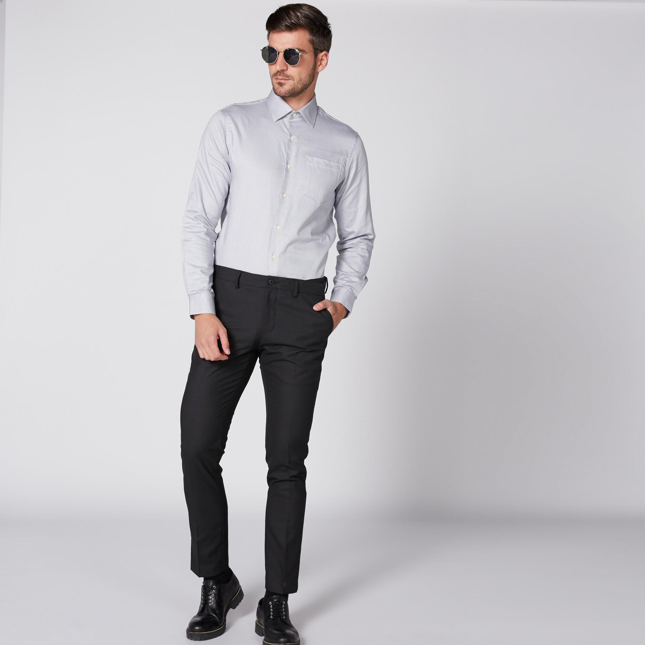 Arrow Textured Shirt with Long Sleeves and Complete Placket-men-clothing-shirts-image-4