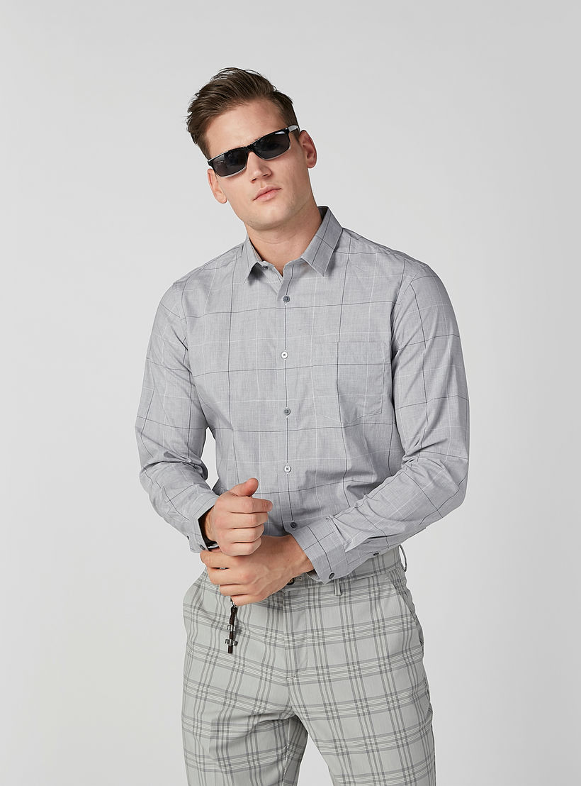 Arrow Chequered Shirt with Long Sleeves and Complete Placket-men-clothing-shirts-image-2