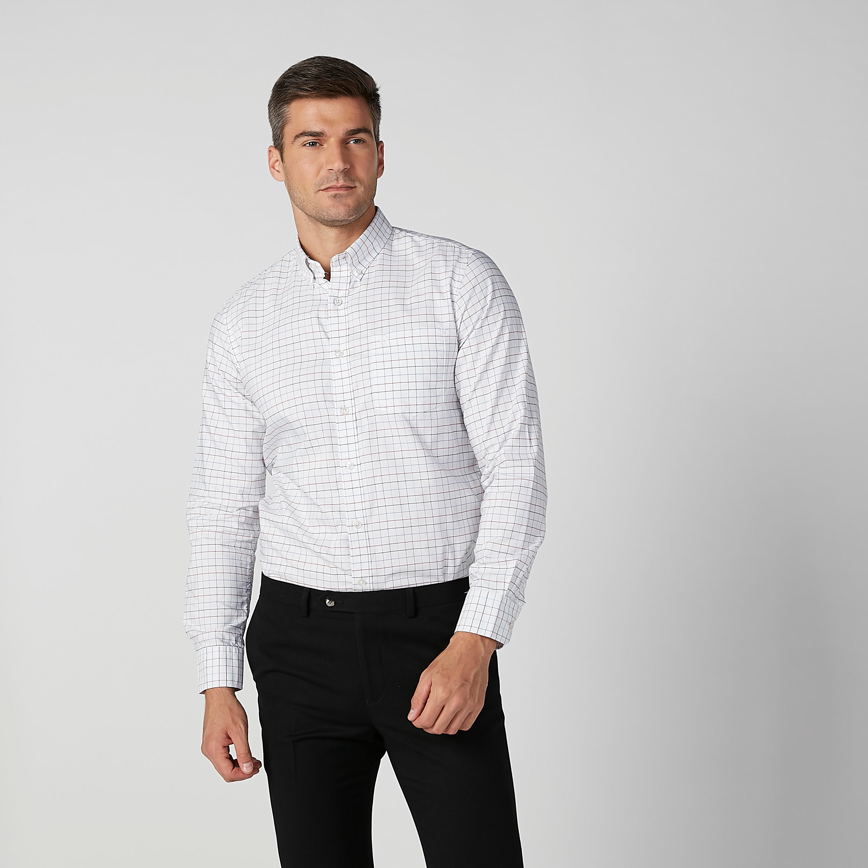 قميص كاروهات بأكمام طويلة وجيوب على الصدر من آرو-men-clothing-shirts-image-1