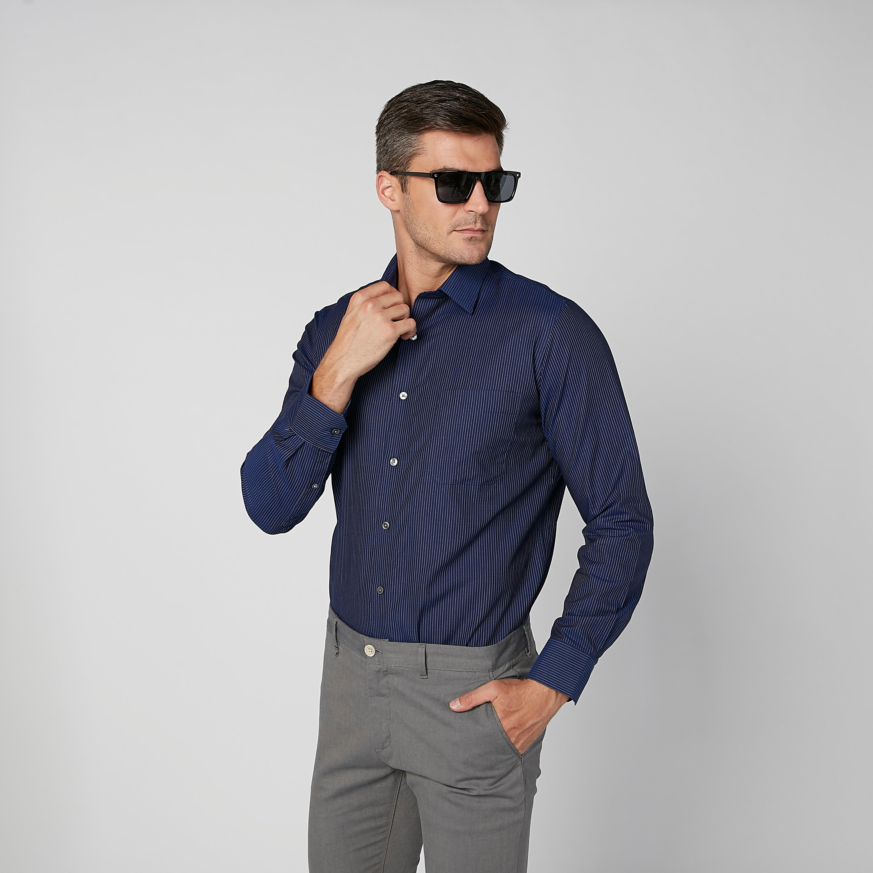 Arrow Striped Shirt with Long Sleeves and Chest Pocket-men-clothing-shirts-image-1