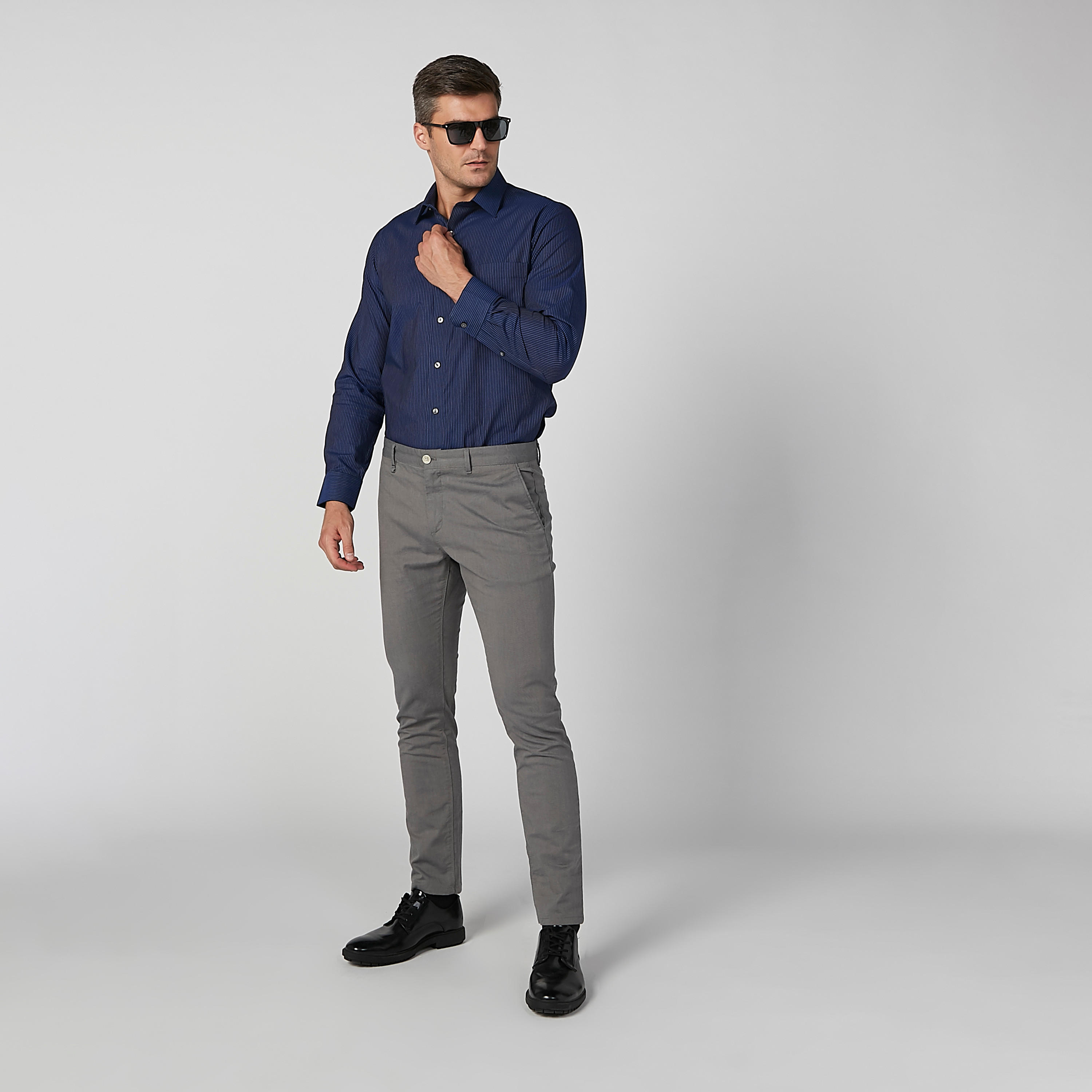 Arrow Striped Shirt with Long Sleeves and Chest Pocket-men-clothing-shirts-image-2