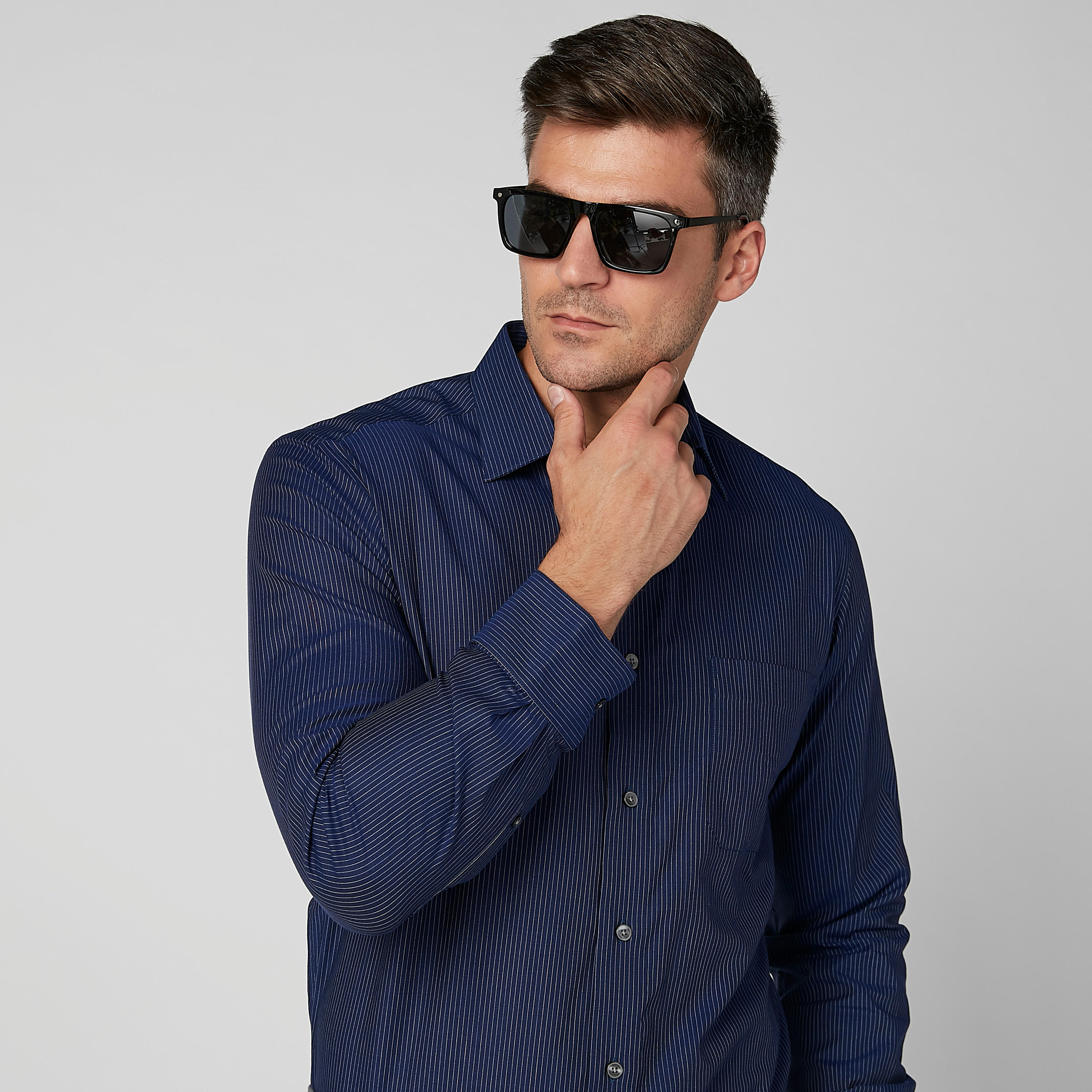 Arrow Striped Shirt with Long Sleeves and Chest Pocket-men-clothing-shirts-image-3