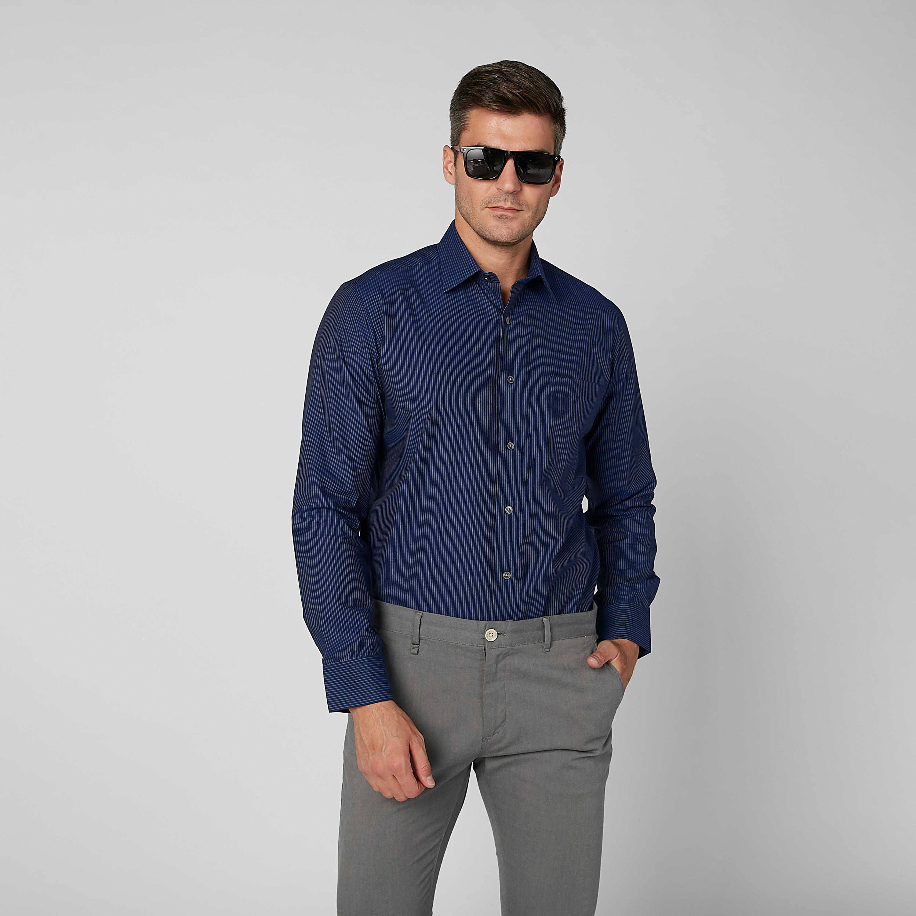 Arrow Striped Shirt with Long Sleeves and Chest Pocket-men-clothing-shirts-image-4