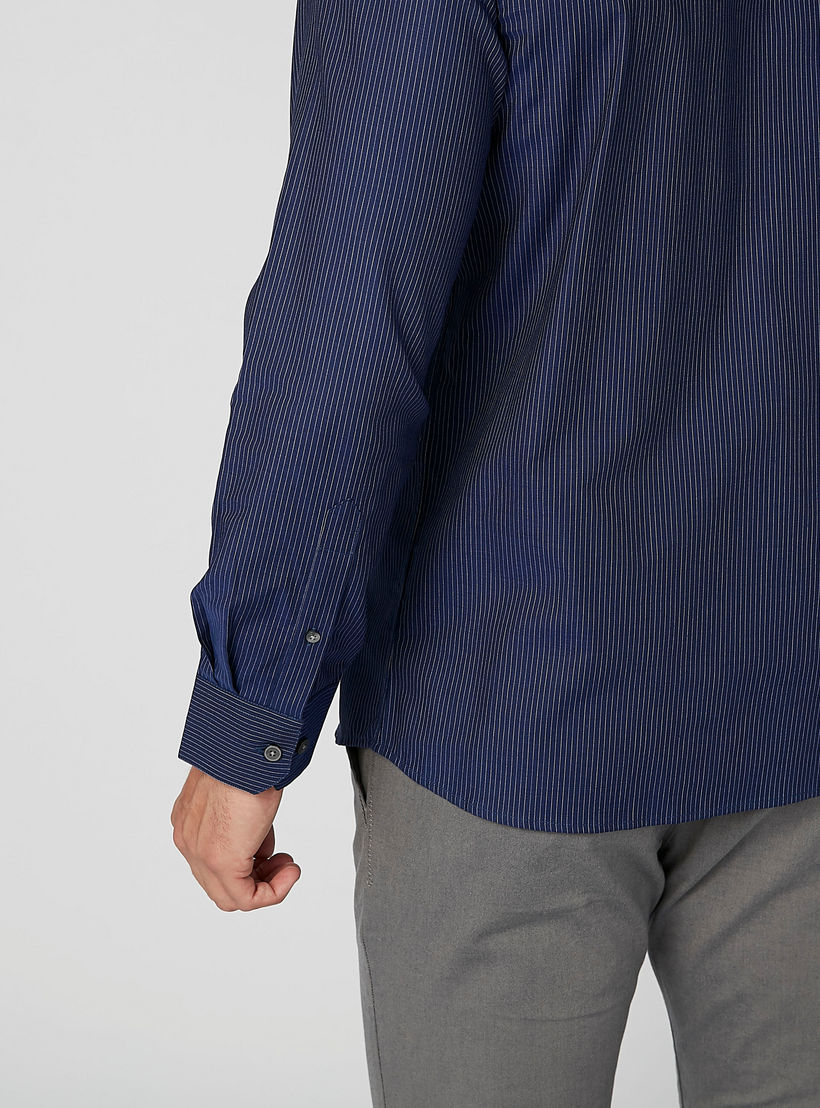 Arrow Striped Shirt with Long Sleeves and Chest Pocket-men-clothing-shirts-image-5