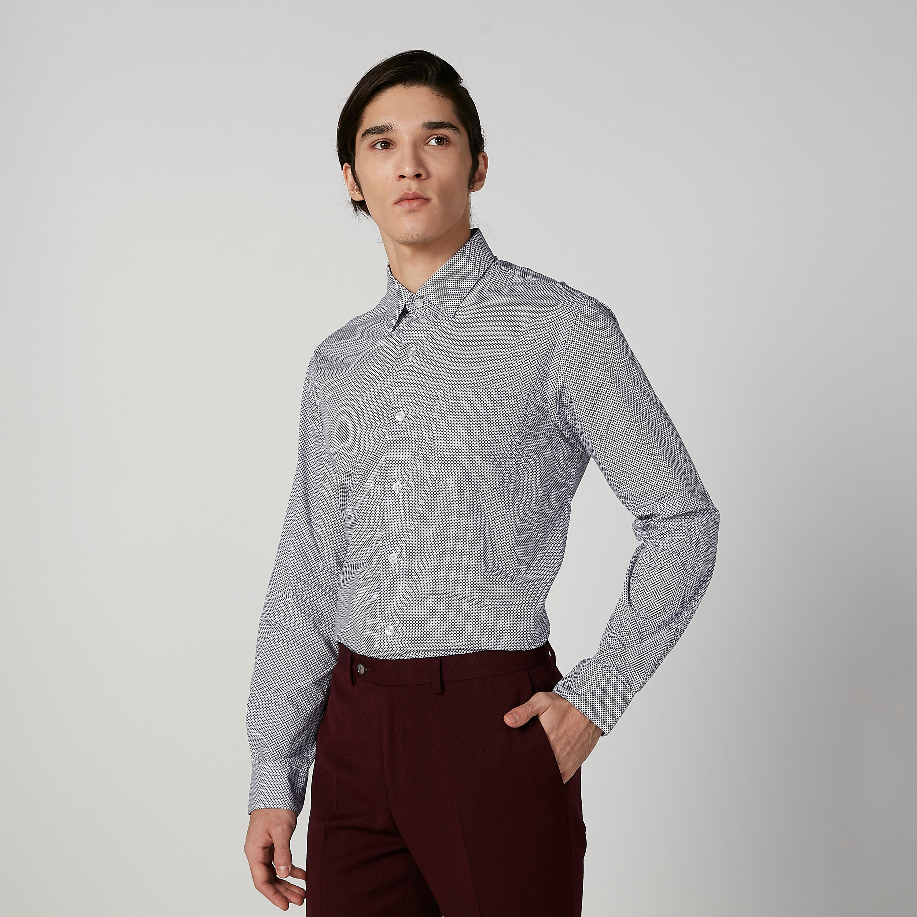 قميص سليم بأكمام طويلة وجيب على الصدر وطبعات من آرو-men-clothing-shirts-image-1