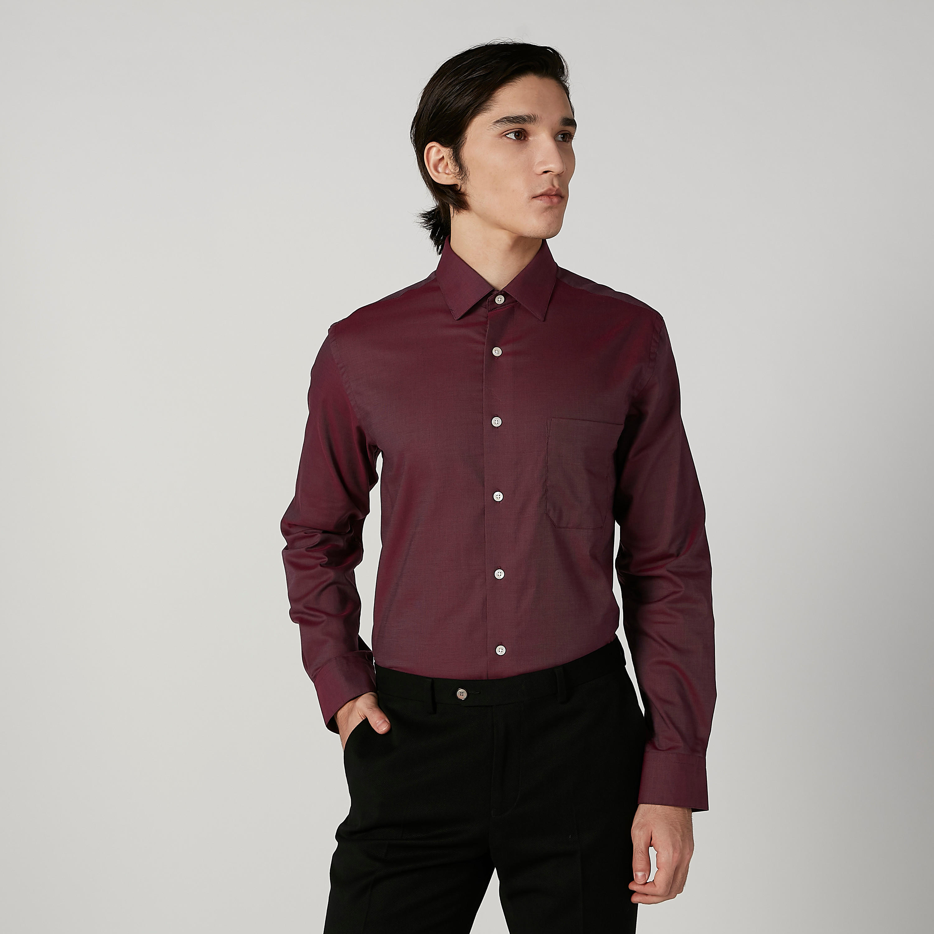 قميص سليم سادة بأكمام طويلة وجيب على الصدر من آرو-men-clothing-shirts-image-1