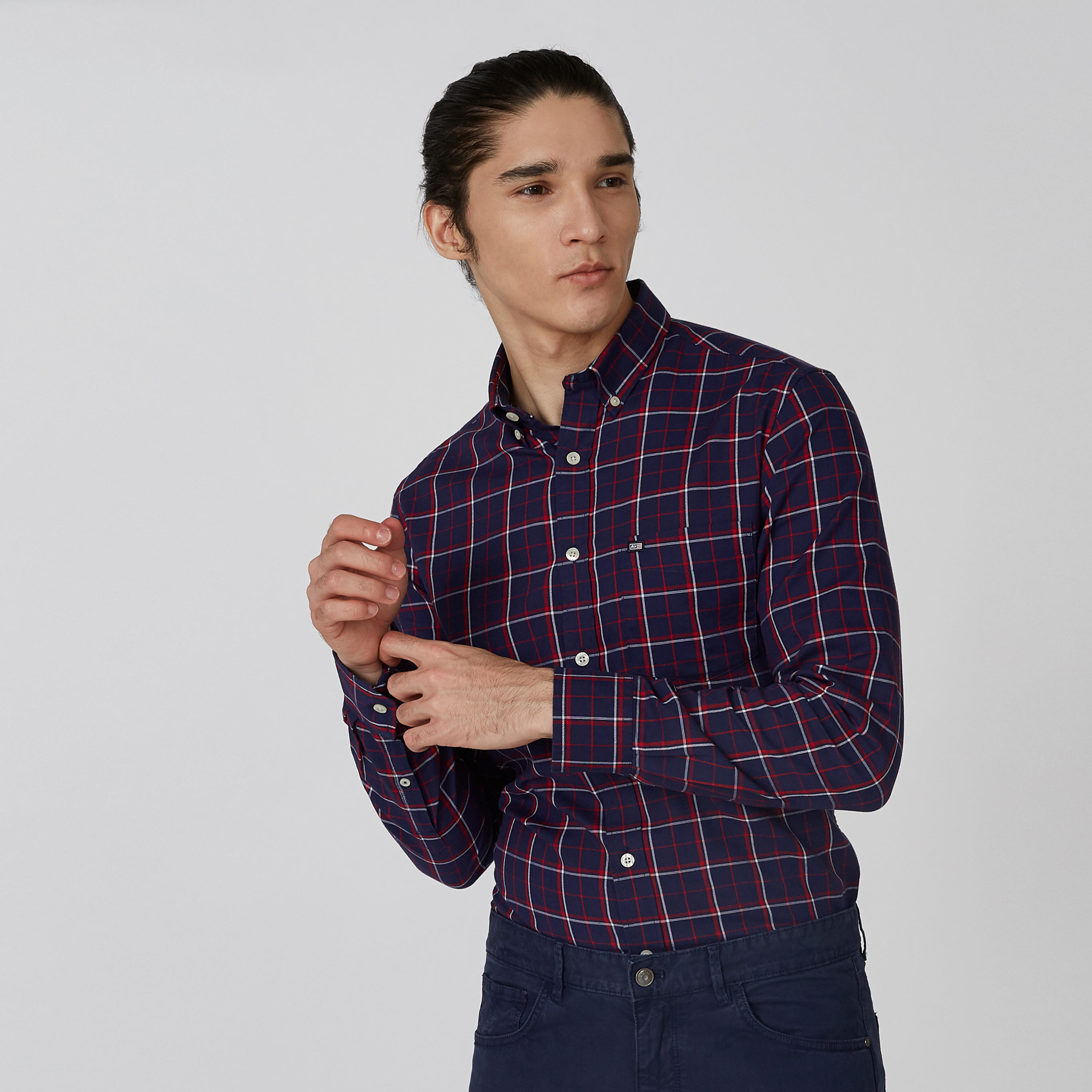 Arrow Chequered Shirt with Spread Collar and Long Sleeves-men-clothing-shirts-image-1