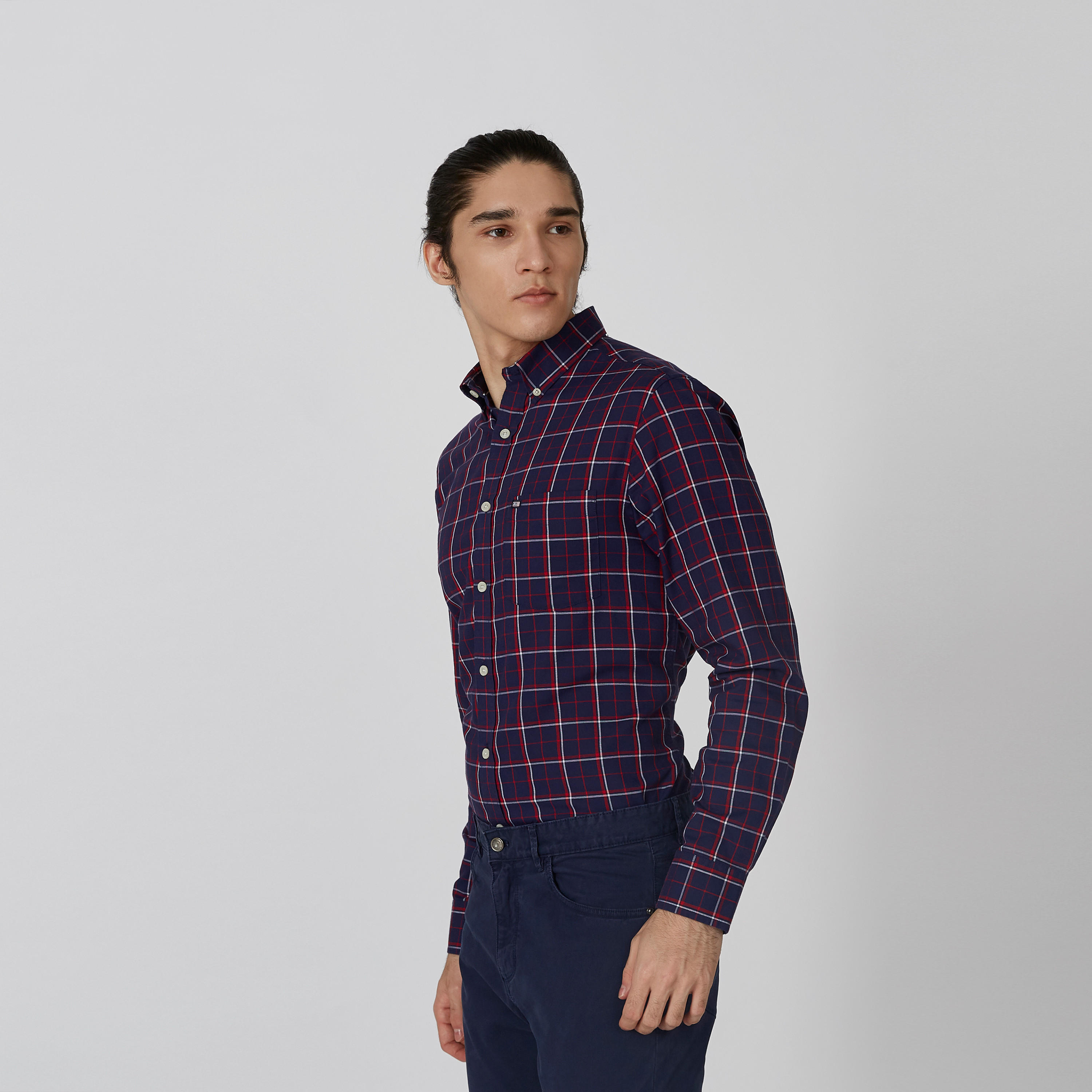 Arrow Chequered Shirt with Spread Collar and Long Sleeves-men-clothing-shirts-image-3