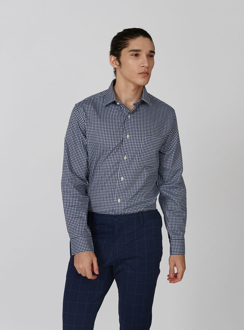 Arrow Chequered Formal Shirt with Spread Collar and Long Sleeves-men-clothing-shirts-image-1