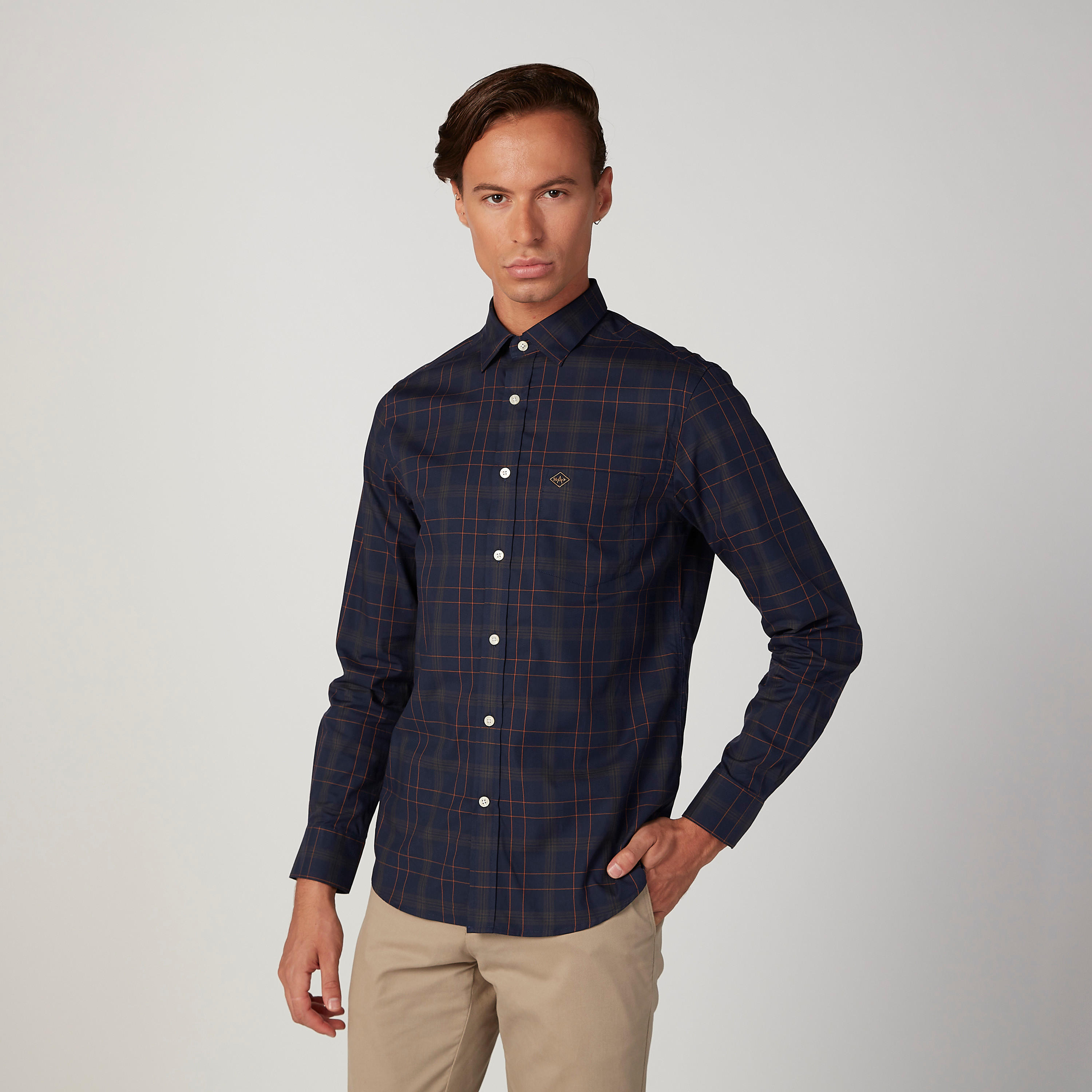 Arrow Checked Shirt with Patch Pocket and Long Sleeves-men-clothing-shirts-image-1
