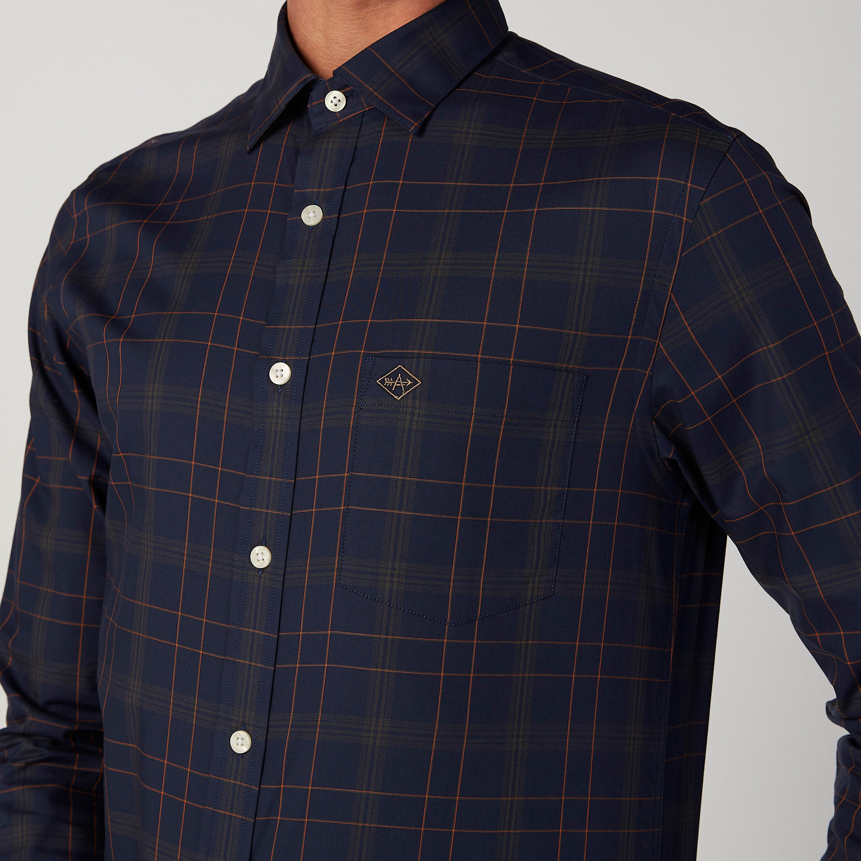 Arrow Checked Shirt with Patch Pocket and Long Sleeves-men-clothing-shirts-image-3