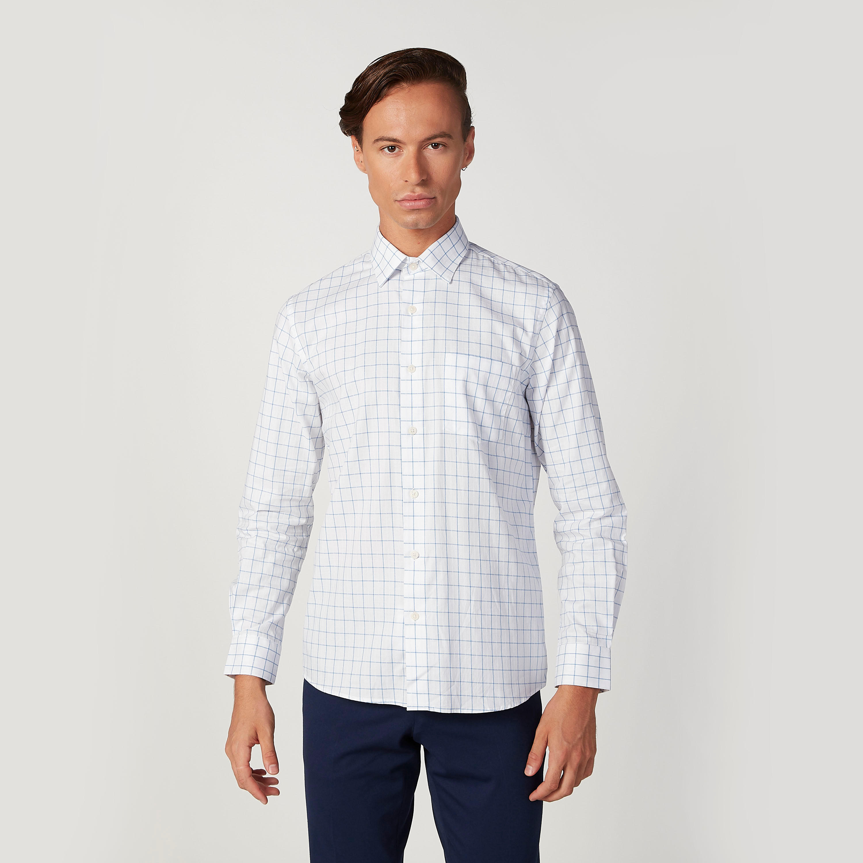 Arrow Checked Shirt with Spread Collar and Long Sleeves-men-clothing-shirts-image-1