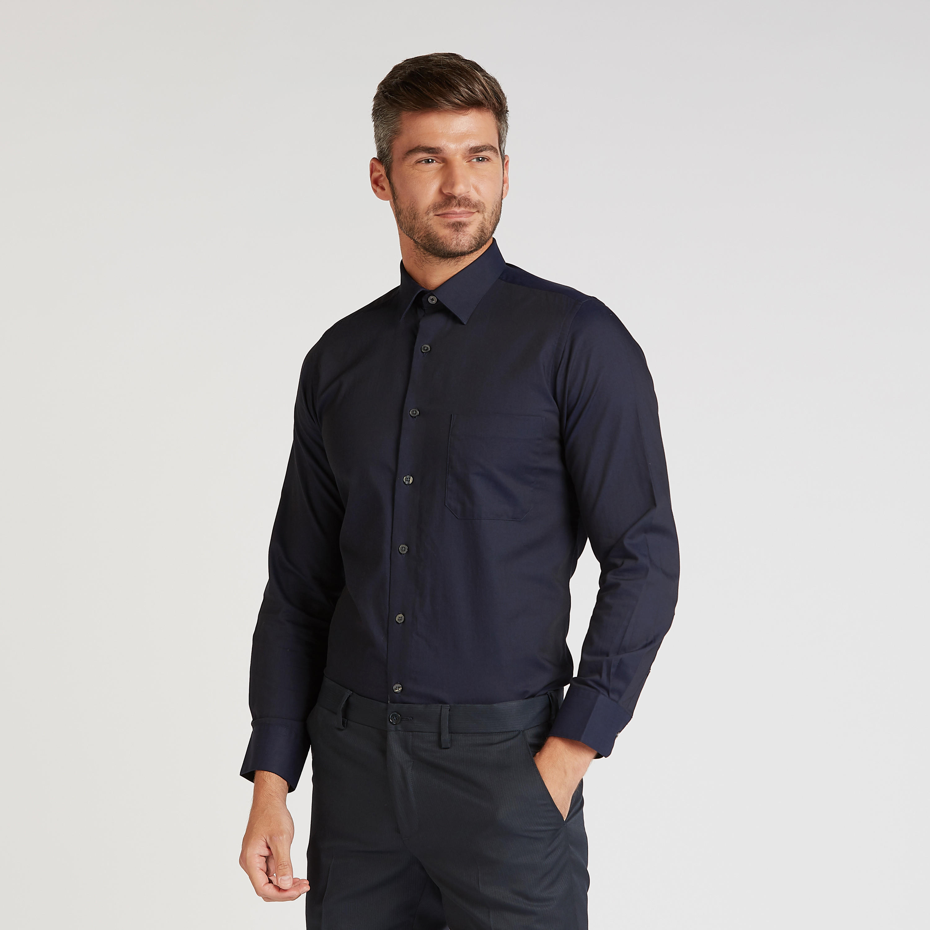 Arrow Solid Easy Iron Shirt with Long Sleeves and Chest Pocket-men-clothing-shirts-image-1