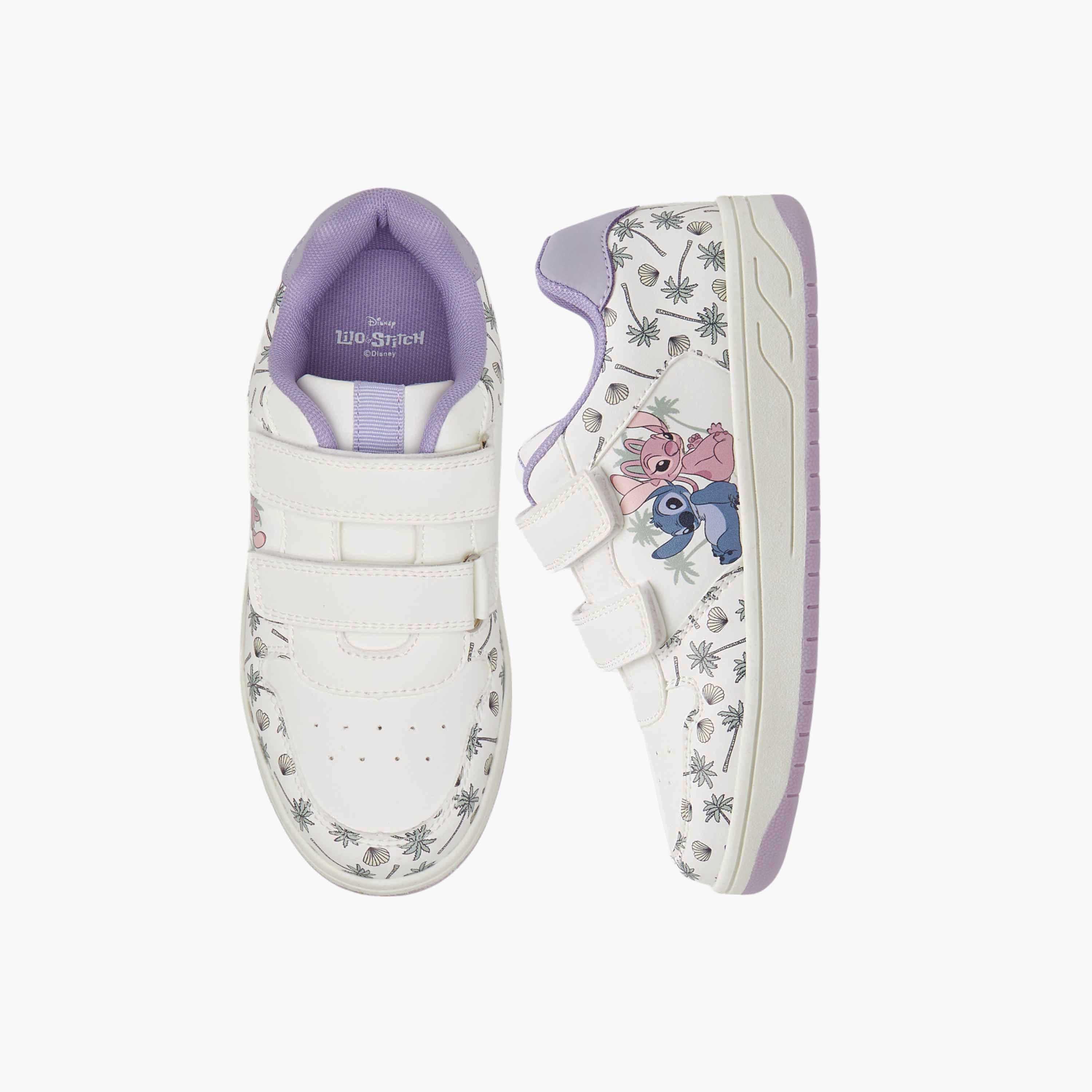 Disney Stitch and Angel Print Sneakers with Hook and Loop Closure-girls-shoes-sneakers-image-1