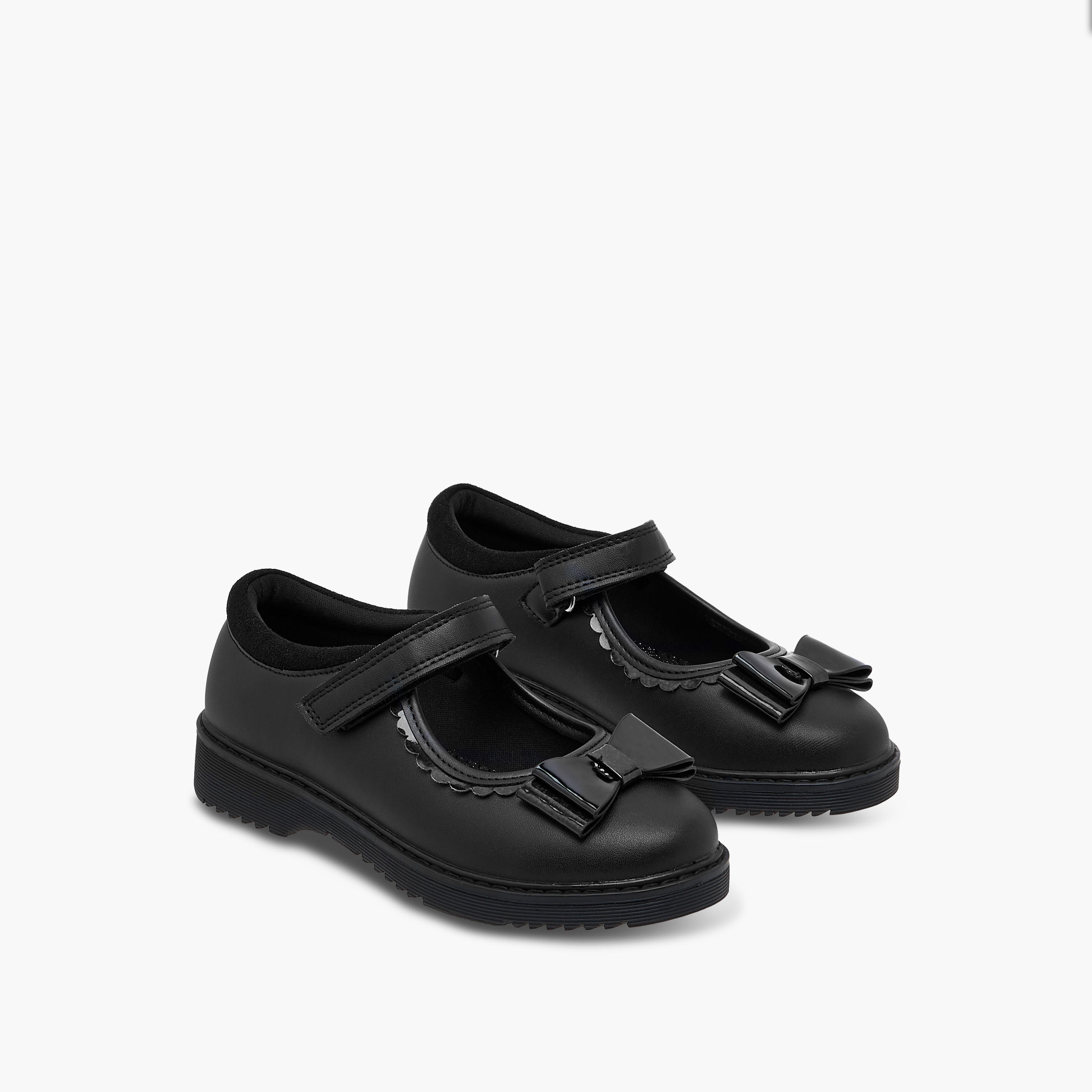 Juniors Bow Applique Mary Jane School Shoes with Hook and Loop Closure-girls-shoes-schoolshoes-image-1