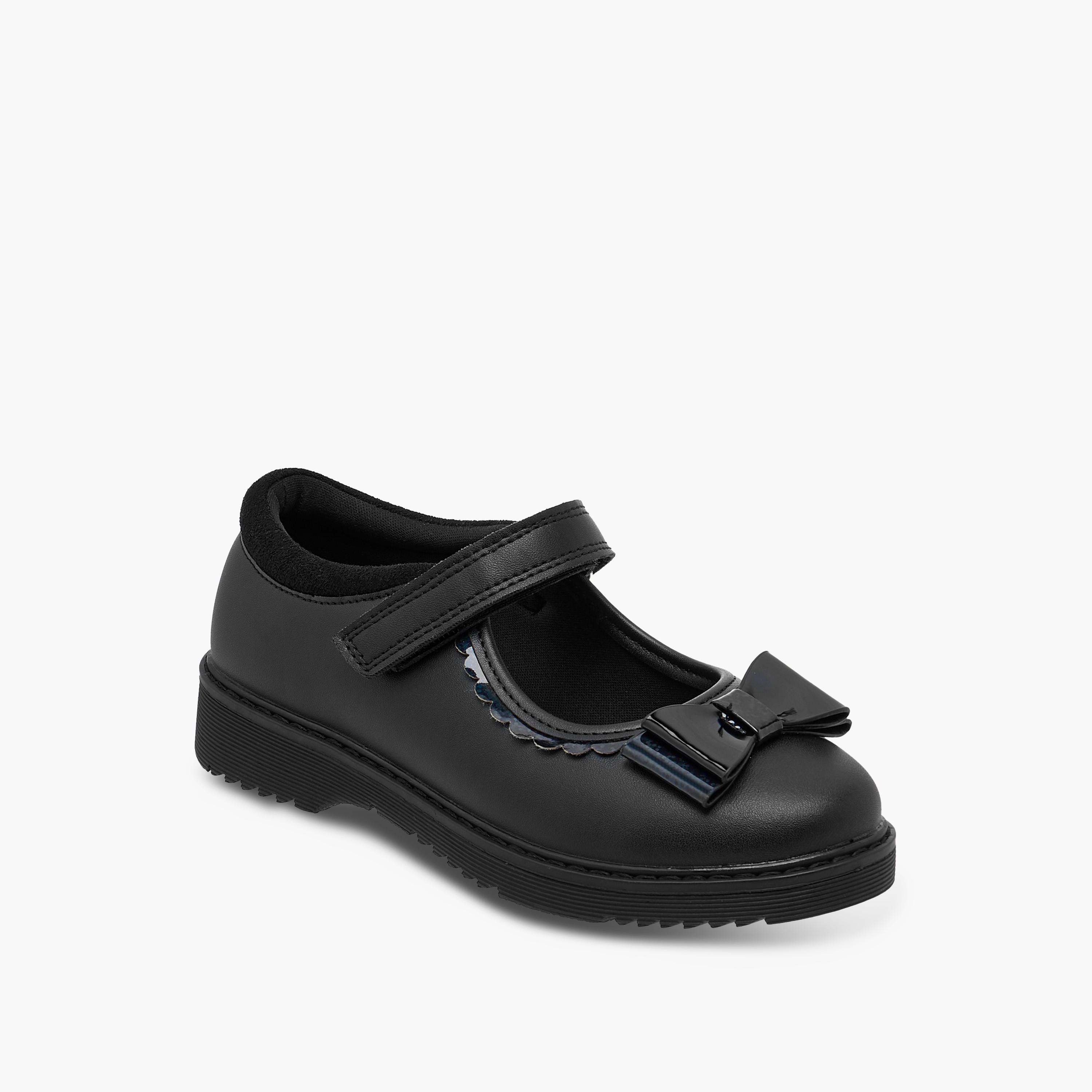 Juniors Bow Applique Mary Jane School Shoes with Hook and Loop Closure-girls-shoes-schoolshoes-image-2