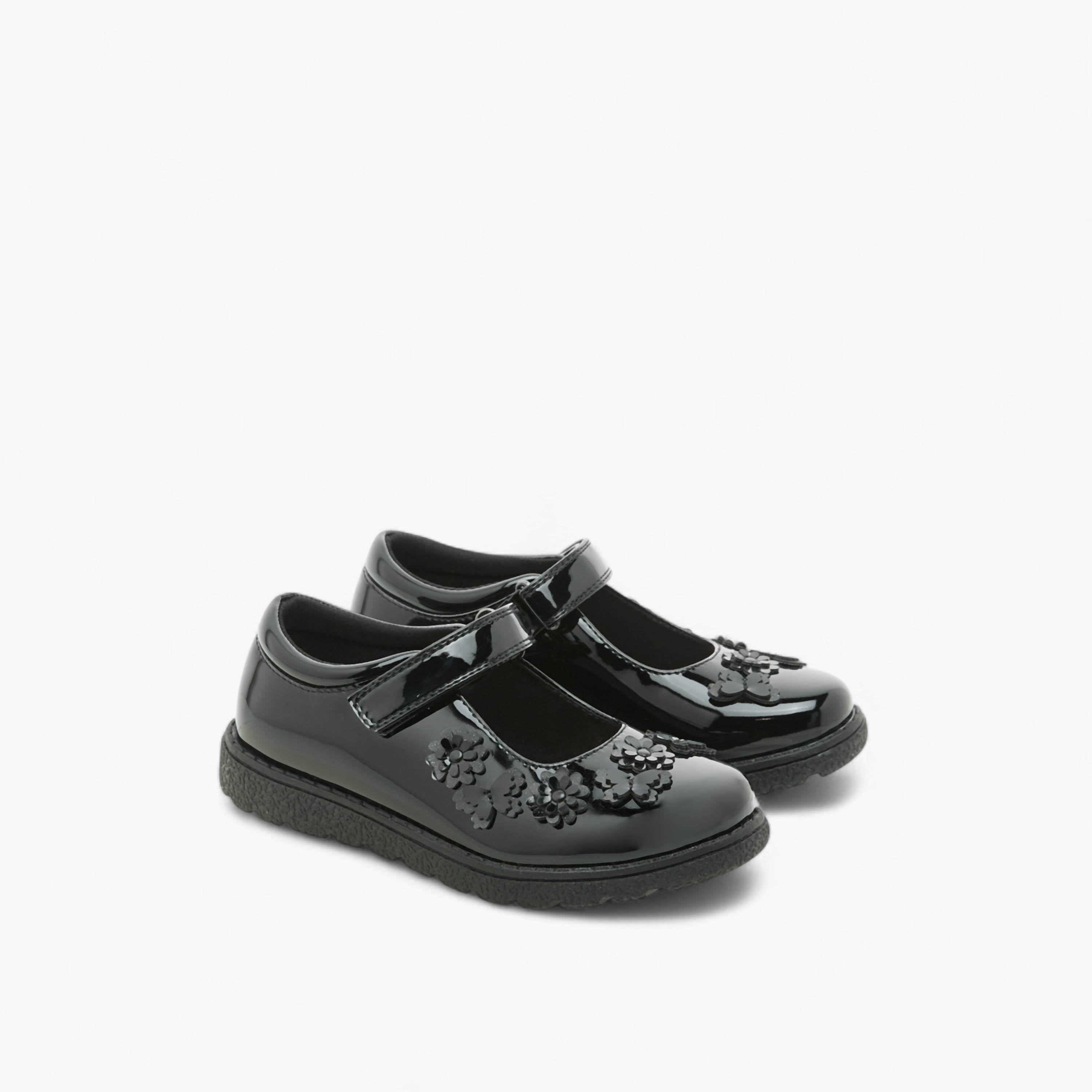 Juniors Flower Applique School Shoes with Hook and Loop Closure-girls-shoes-schoolshoes-image-1