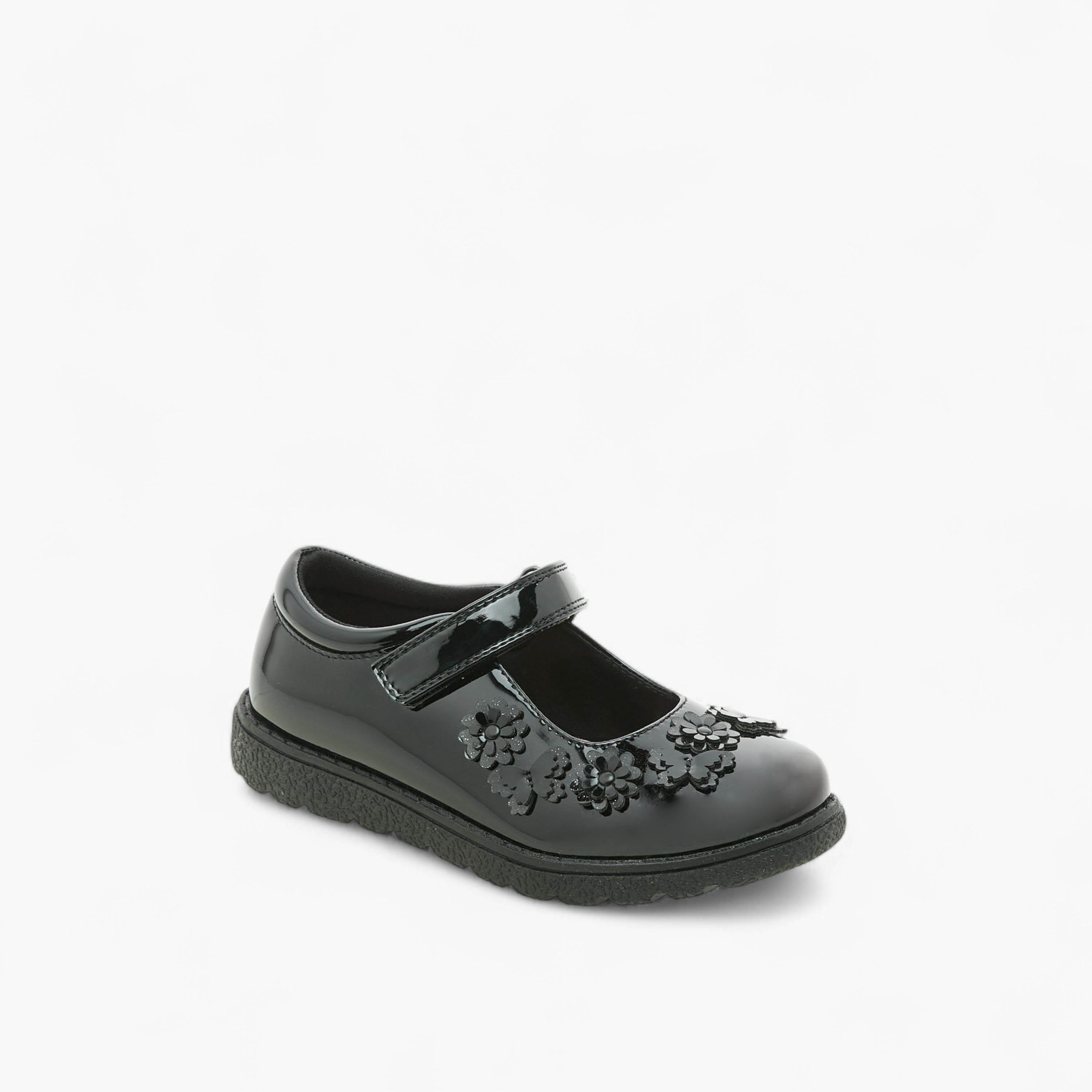 Juniors Flower Applique School Shoes with Hook and Loop Closure-girls-shoes-schoolshoes-image-2