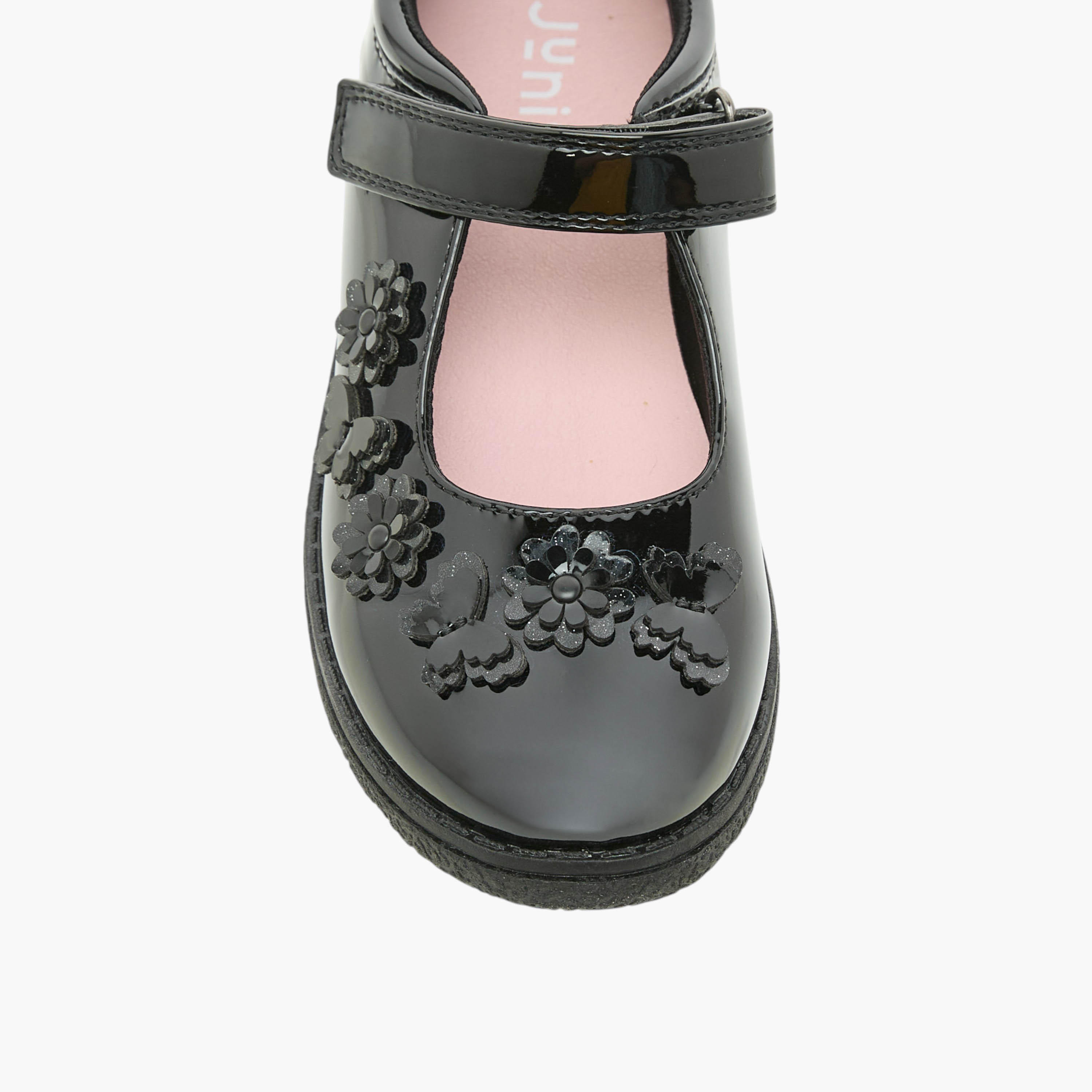 Juniors Flower Applique School Shoes with Hook and Loop Closure-girls-shoes-schoolshoes-image-4