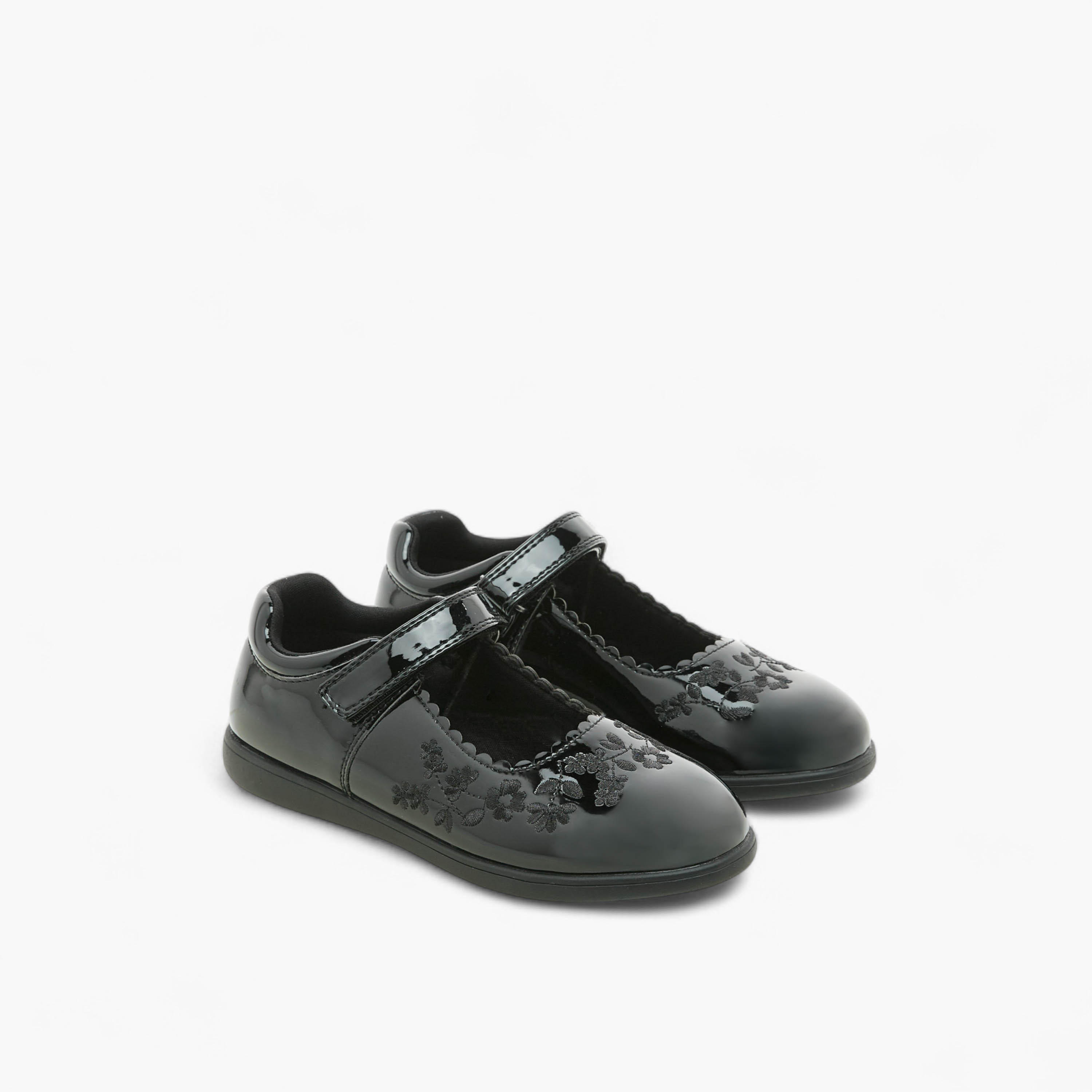 Juniors Floral Embroidered School Shoes with Hook and Loop Closure-girls-shoes-schoolshoes-image-1