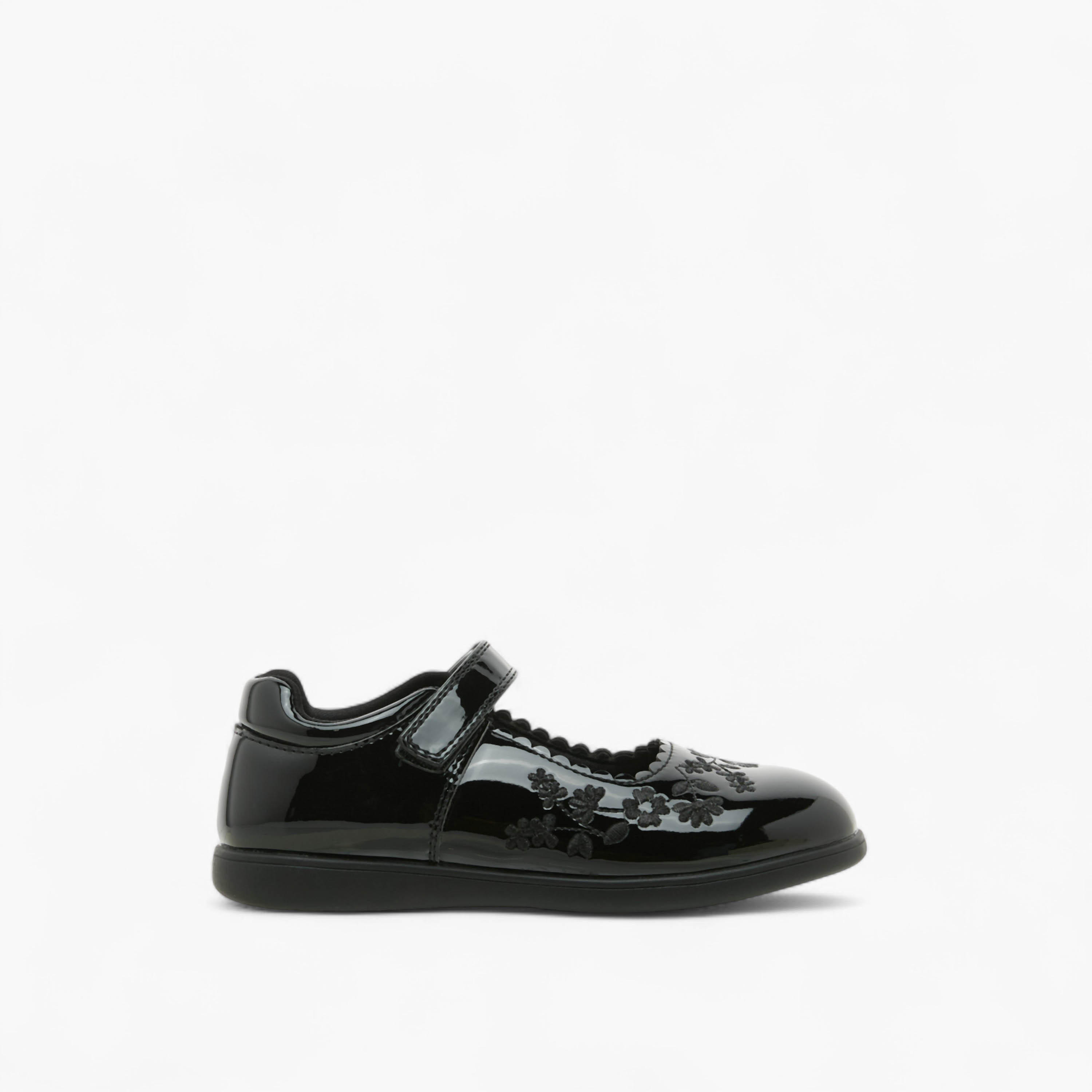 Juniors Floral Embroidered School Shoes with Hook and Loop Closure-girls-shoes-schoolshoes-image-3