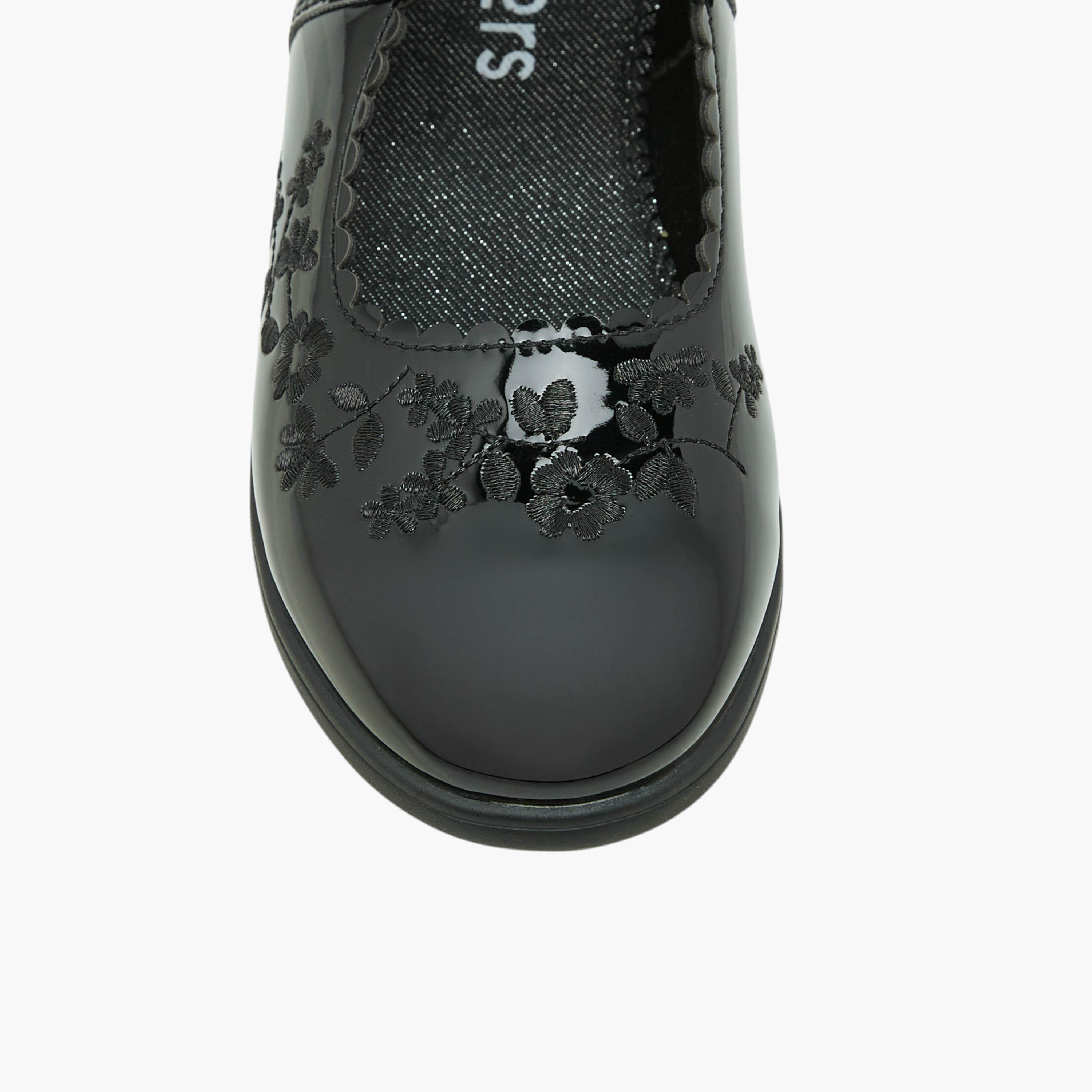 Juniors Floral Embroidered School Shoes with Hook and Loop Closure-girls-shoes-schoolshoes-image-4
