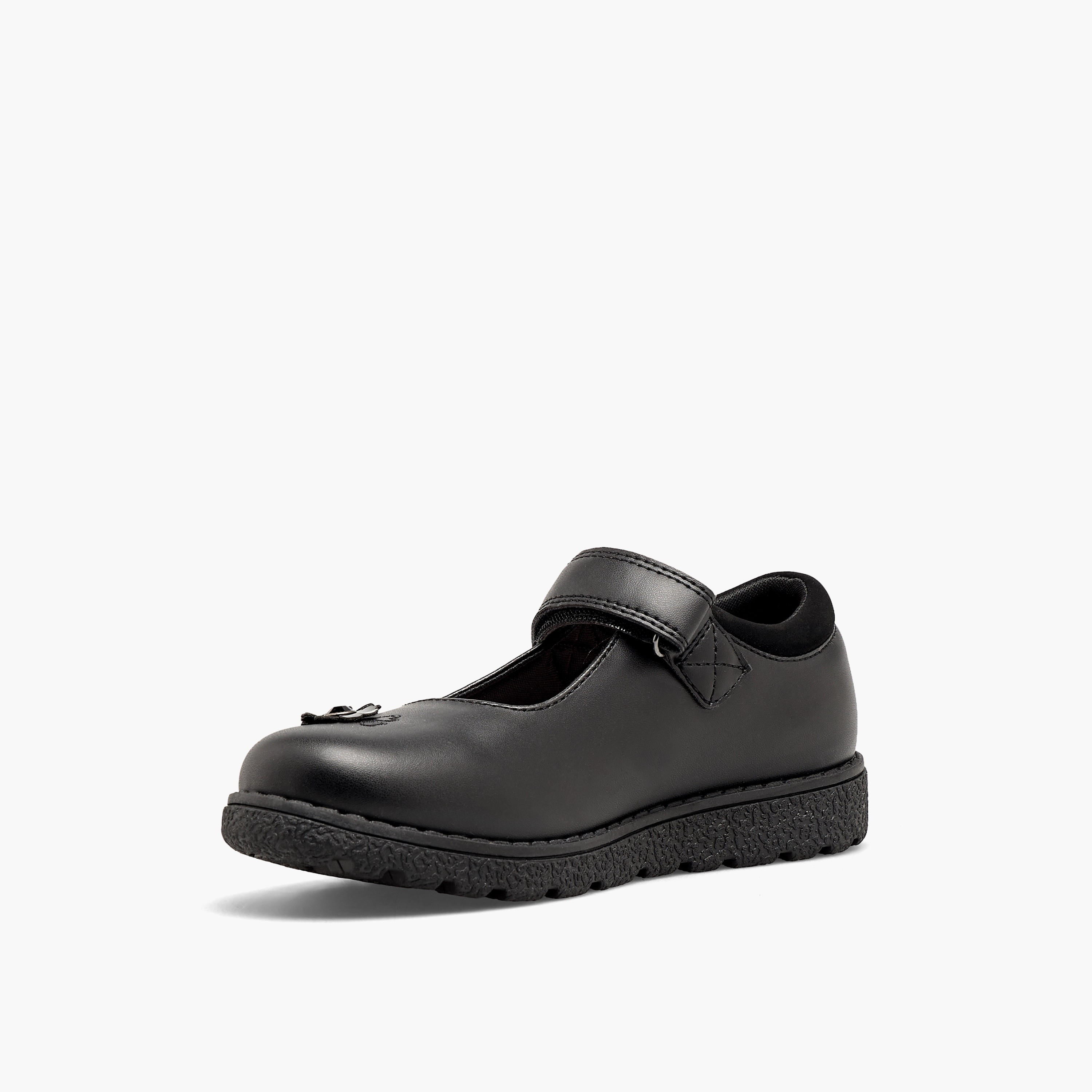 حذاء مدرسي بزينة زهور وشريط إغلاق لاصق للبنات من جونيورز-girls-shoes-schoolshoes-image-4