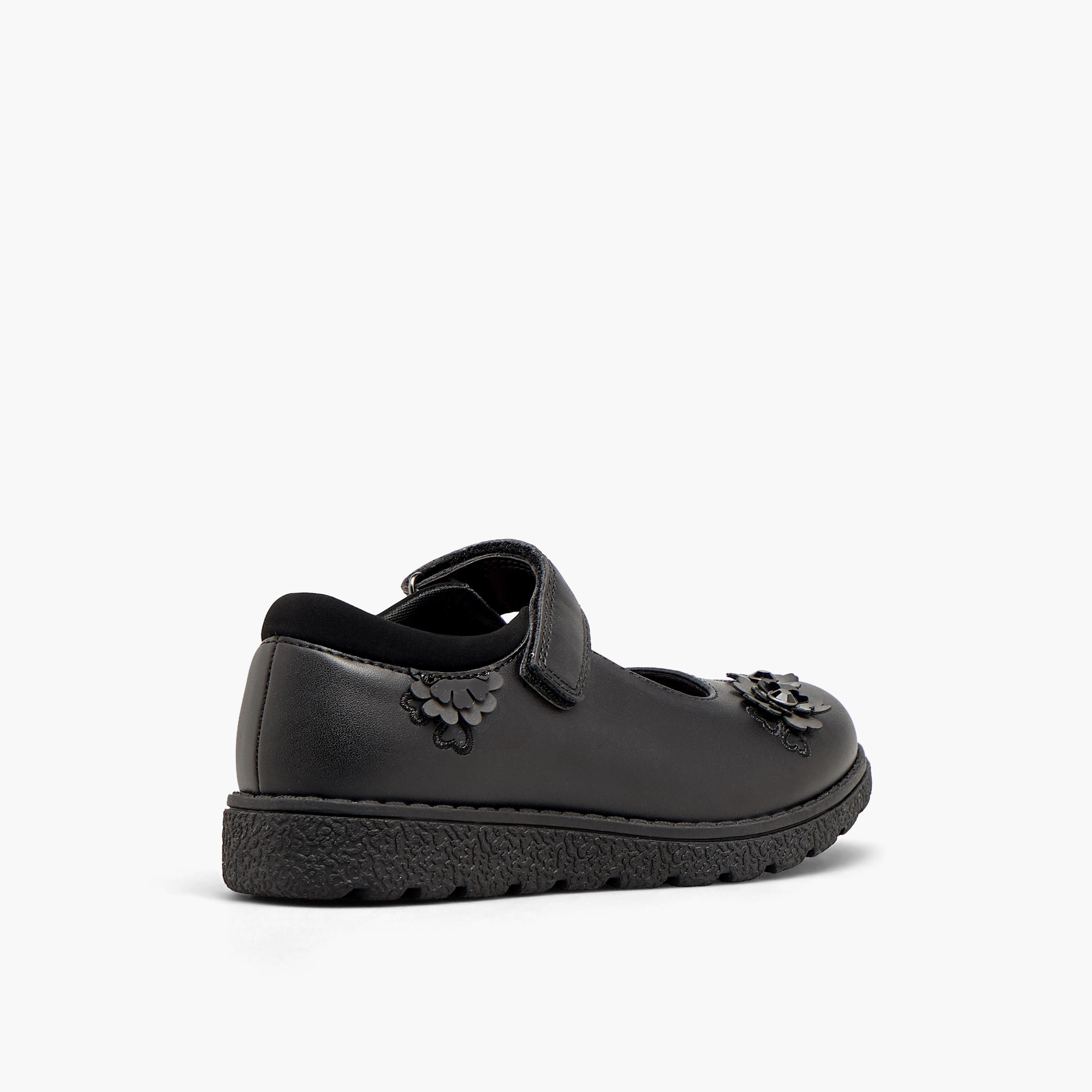 حذاء مدرسي بزينة زهور وشريط إغلاق لاصق للبنات من جونيورز-girls-shoes-schoolshoes-image-6