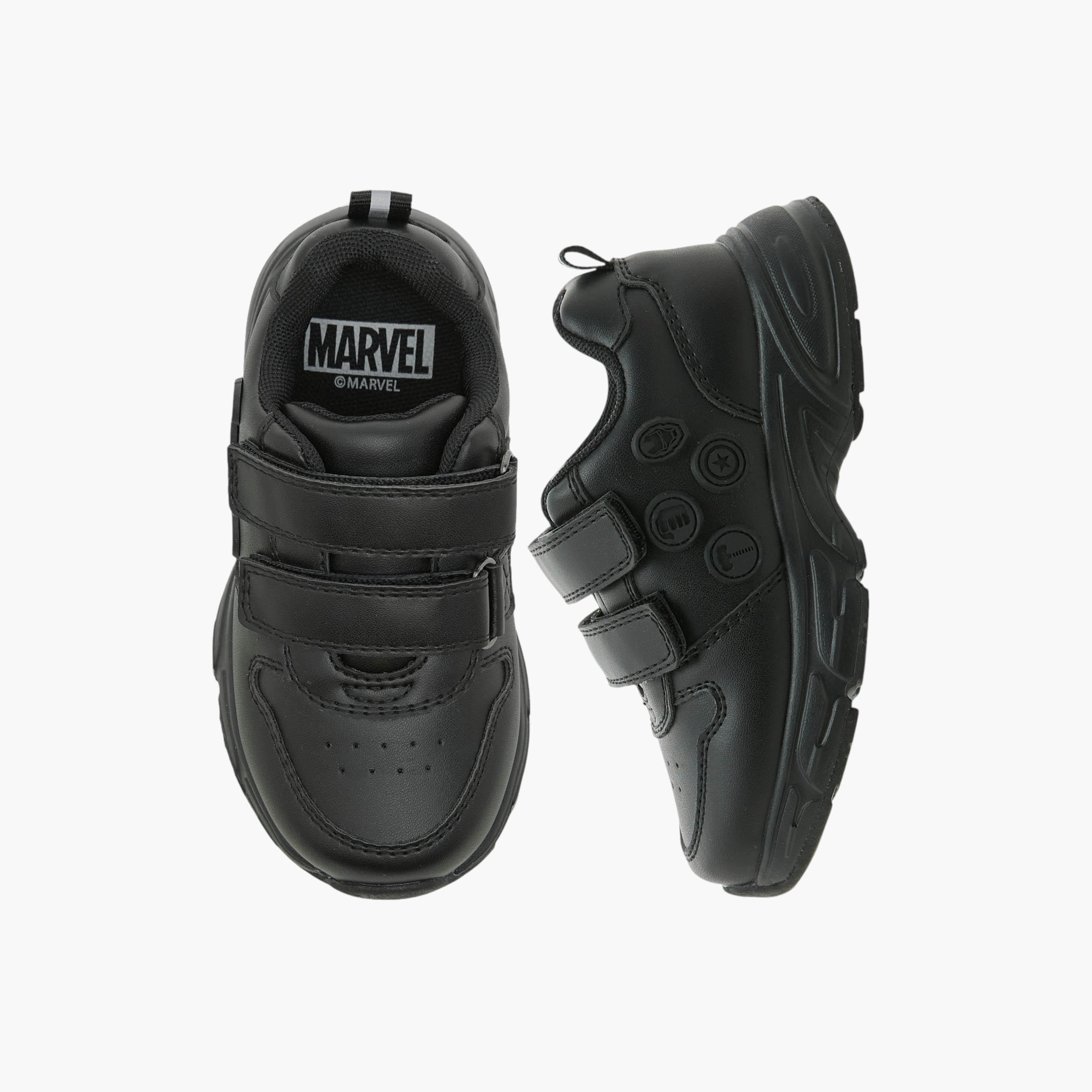 Marvel Textured School Shoes with Hook and Loop Closure-boys-shoes-schoolshoes-image-1