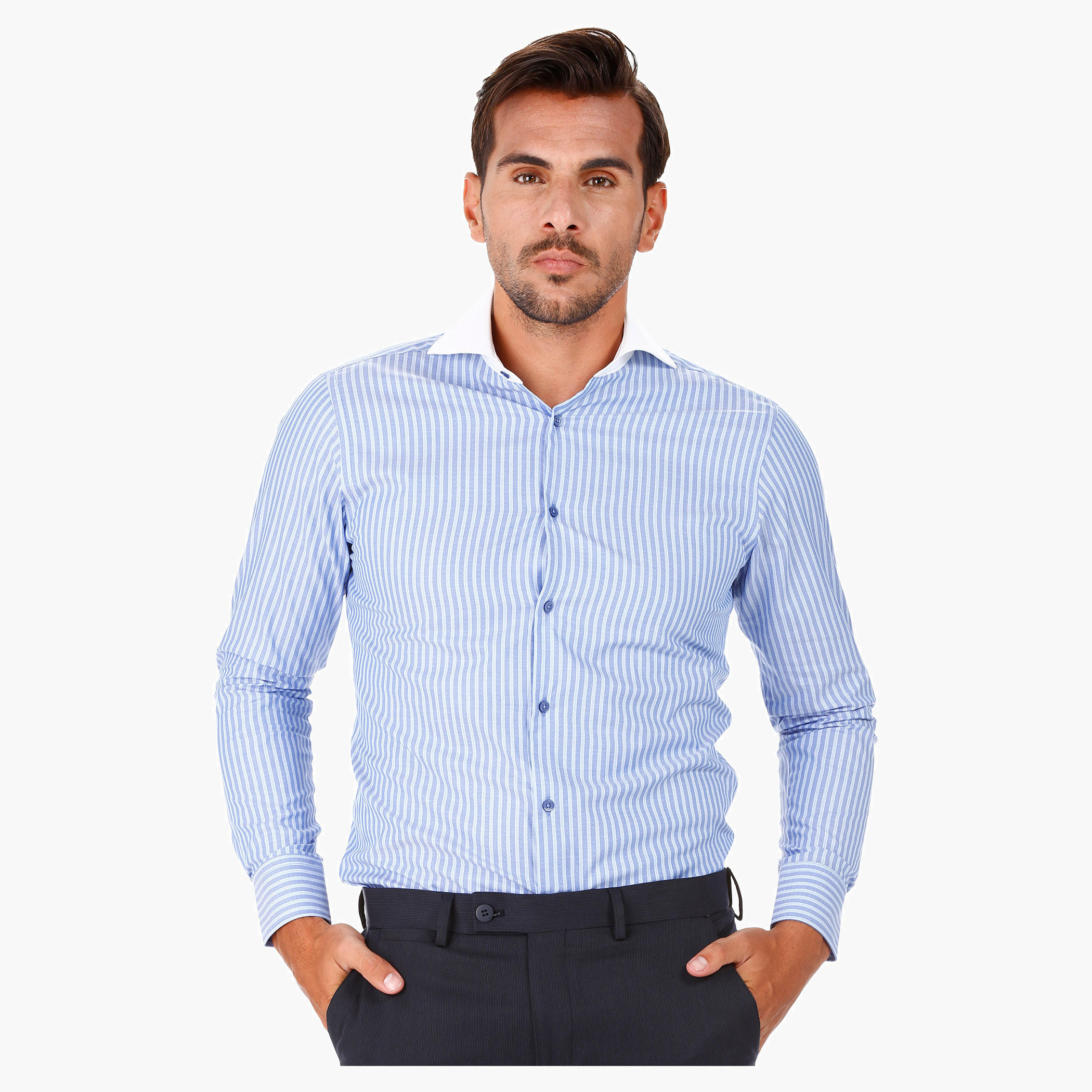 Striped Formal Shirt with Cut-away Collar and Long Sleeves-men-clothing-shirts-image-1