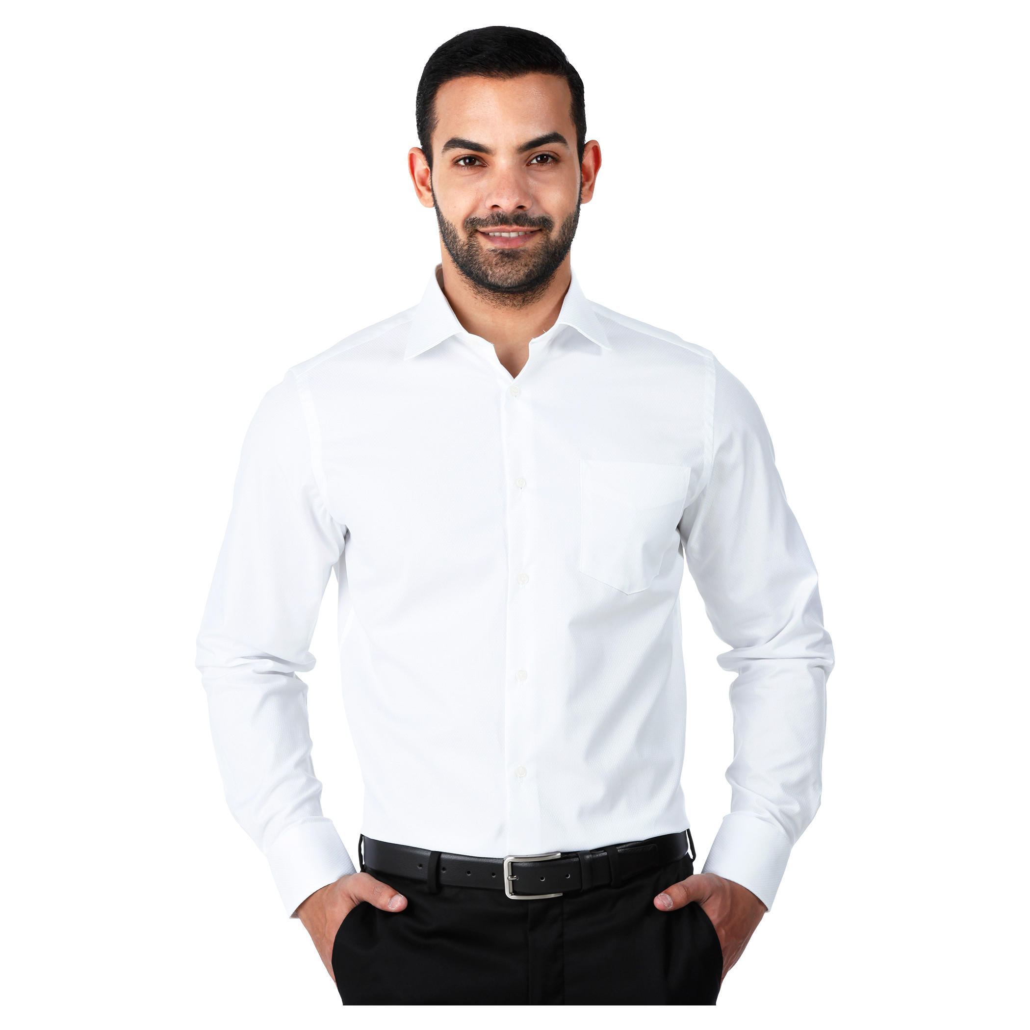 Formal Textured Cotton Shirt with Cut-Away Collar and Long Sleeves in Regular Fit-men-clothing-shirts-image-1