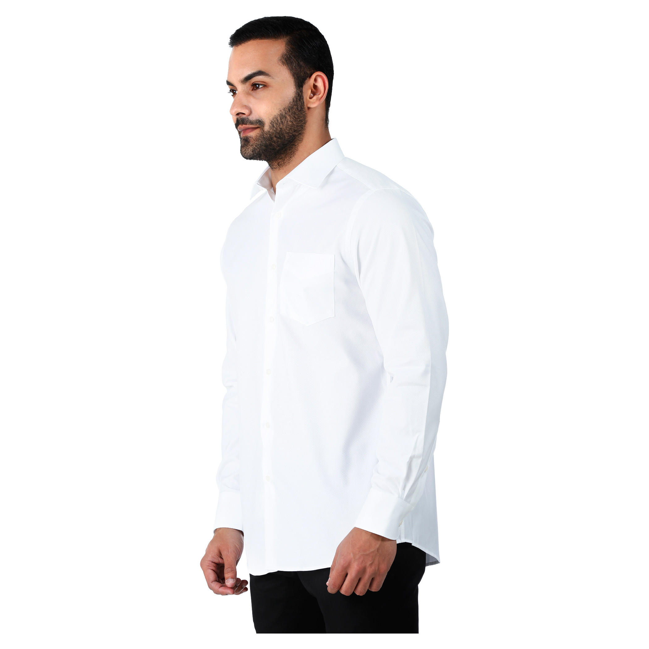 Formal Textured Cotton Shirt with Cut-Away Collar and Long Sleeves in Regular Fit-men-clothing-shirts-image-3