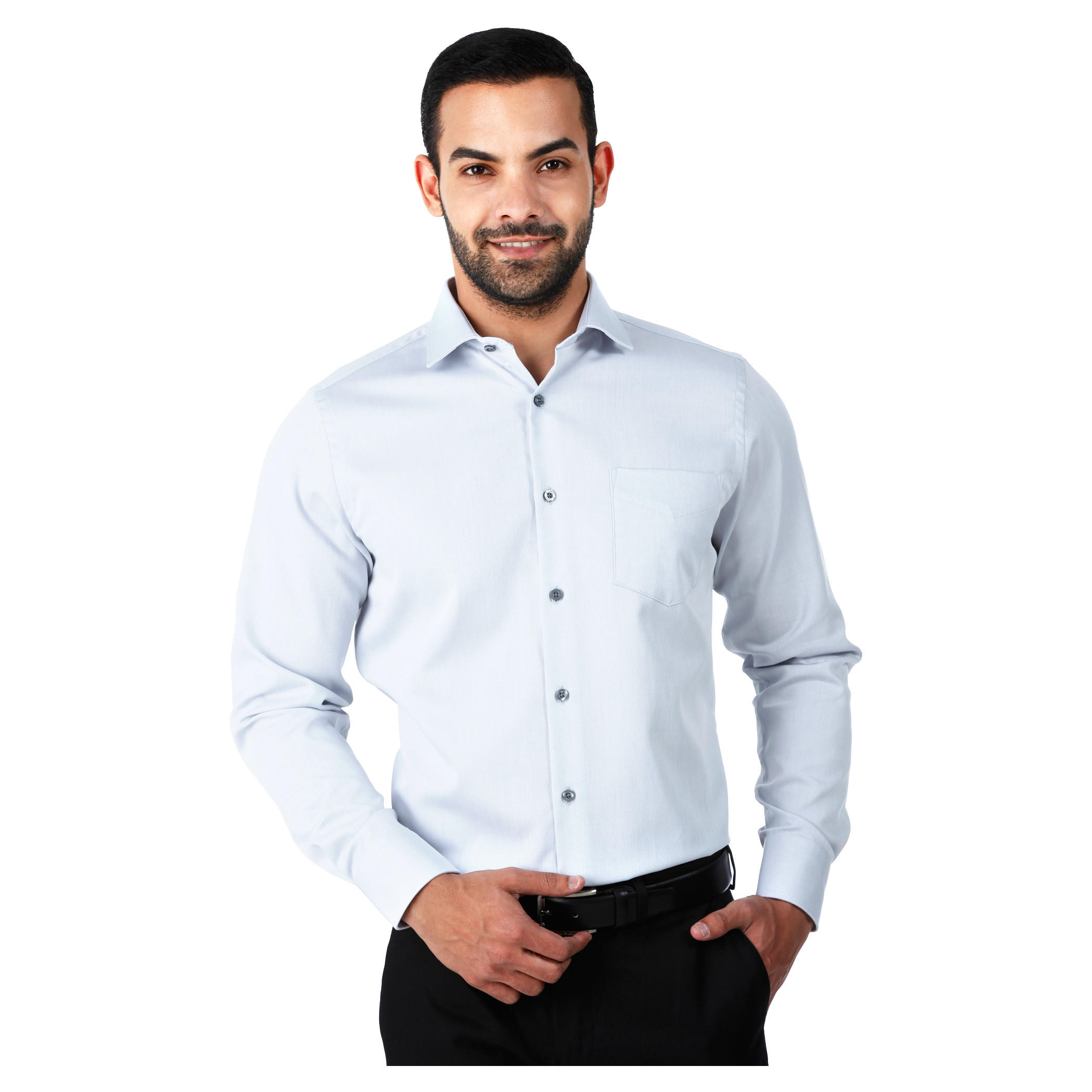 Formal Textured Cotton Shirt with Cut-Away Collar and Long Sleeves in Regular Fit-men-clothing-shirts-image-1