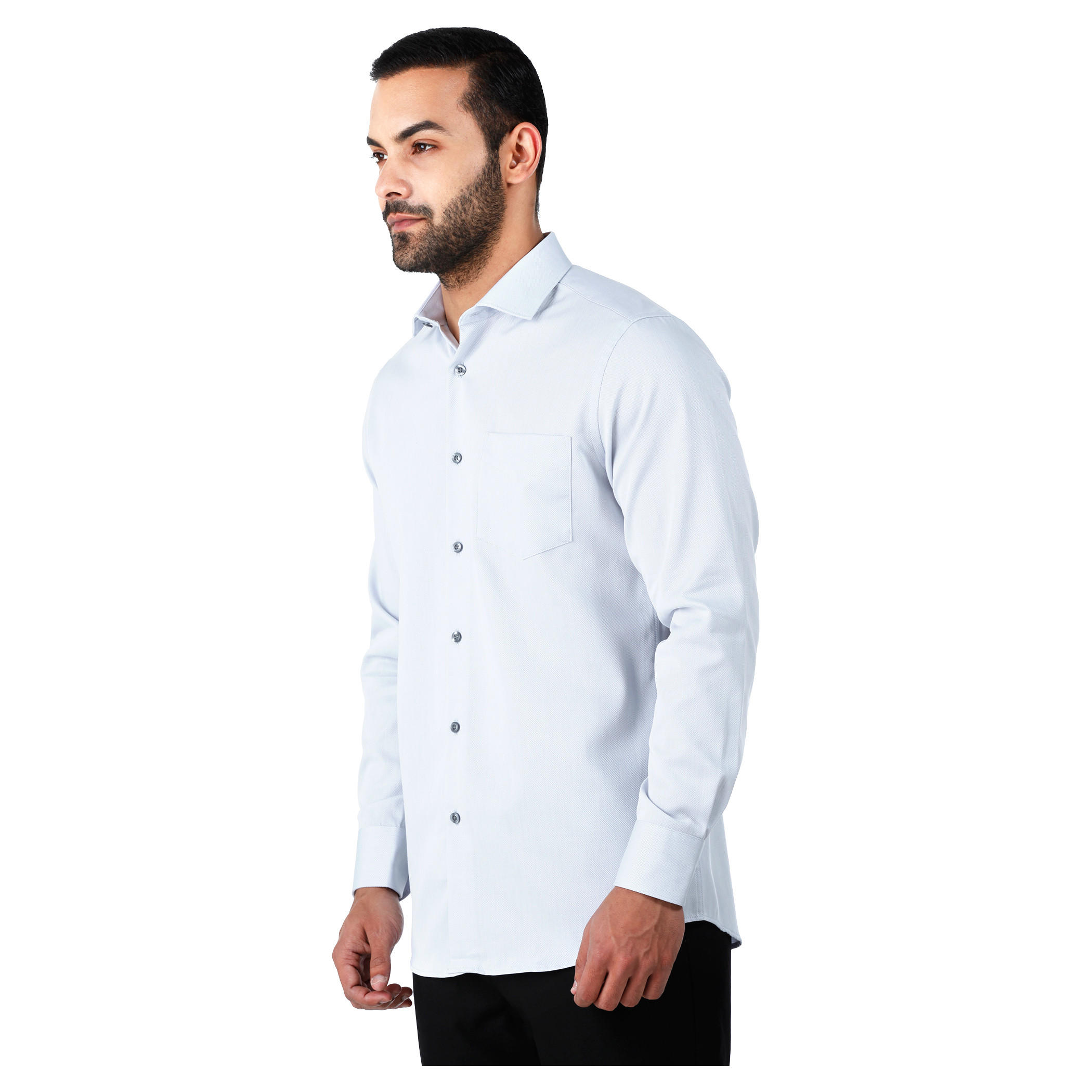 Formal Textured Cotton Shirt with Cut-Away Collar and Long Sleeves in Regular Fit-men-clothing-shirts-image-3