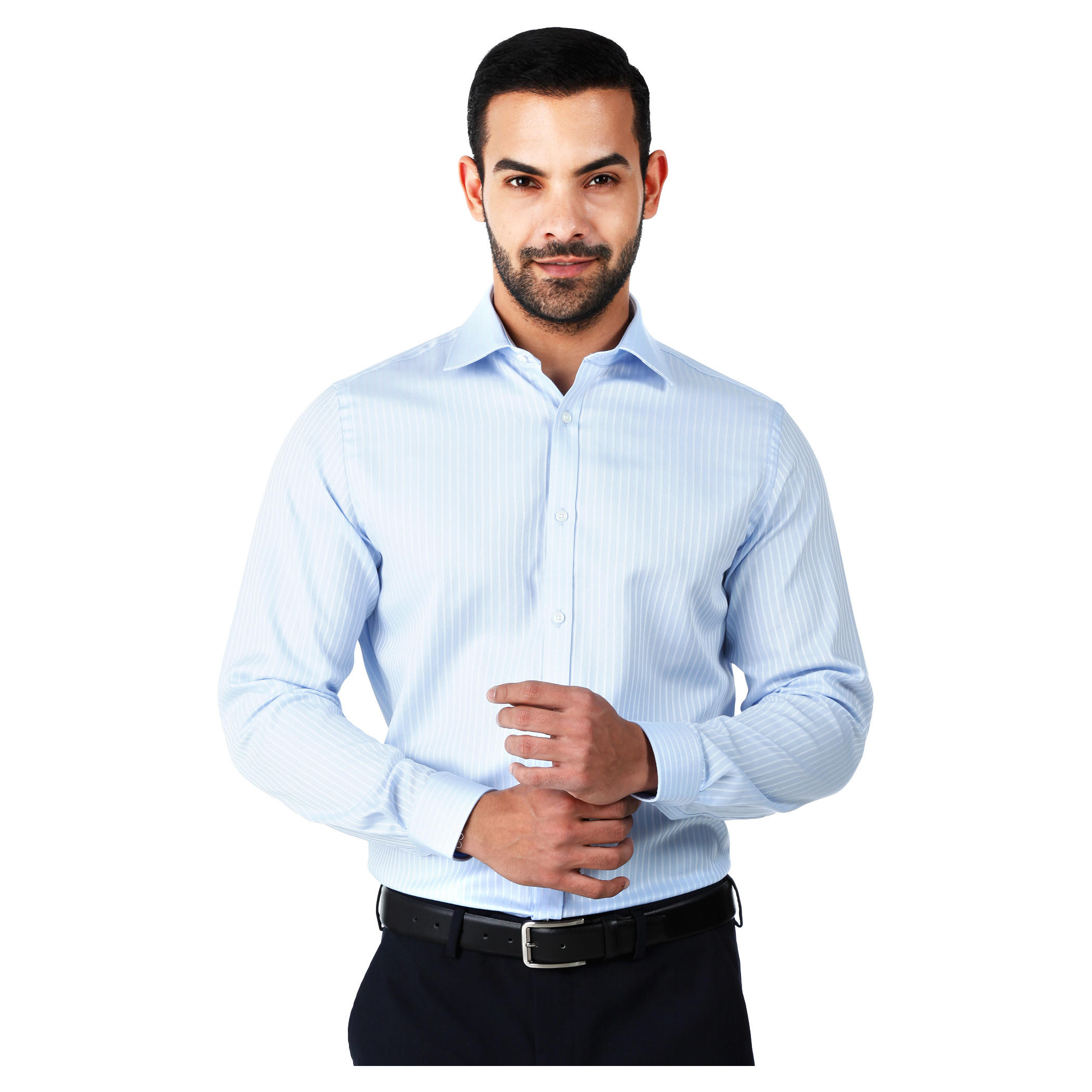 Formal Striped Cotton Shirt with Cut-Away Collar and Long Sleeves in Regular Fit-men-clothing-shirts-image-1