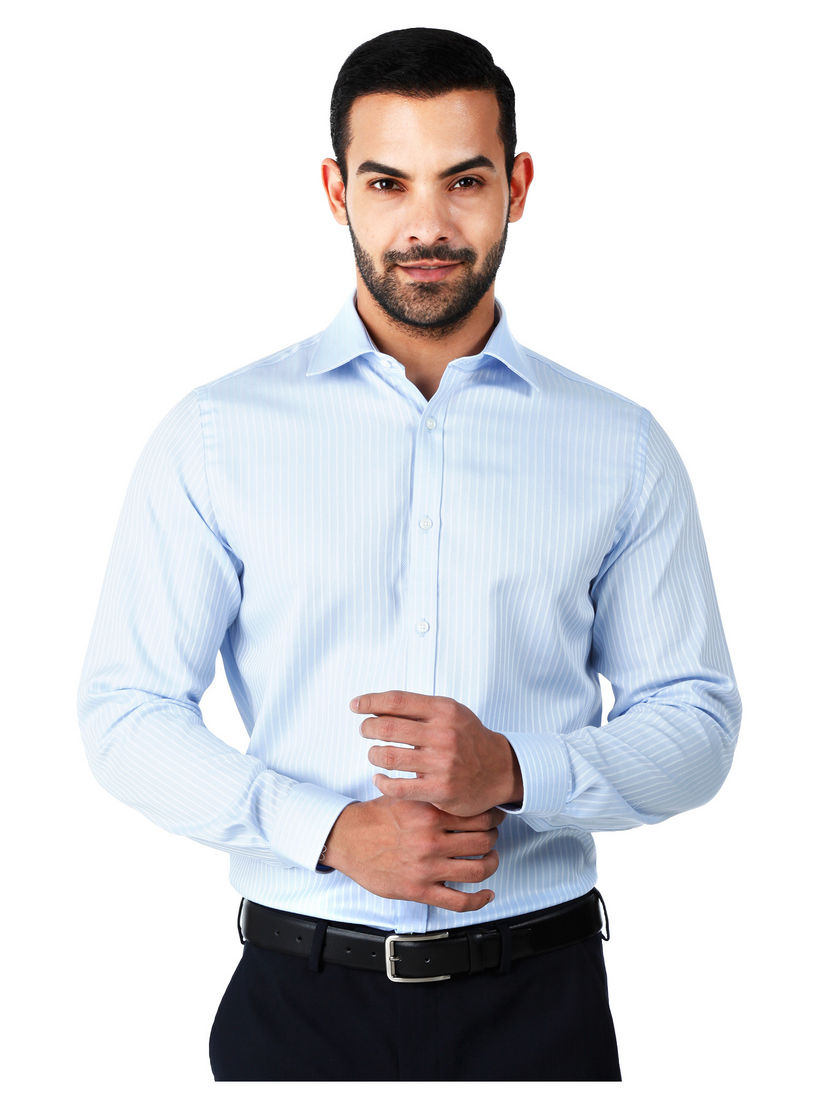 Formal Striped Cotton Shirt with Cut-Away Collar and Long Sleeves in Regular Fit-men-clothing-shirts-image-1