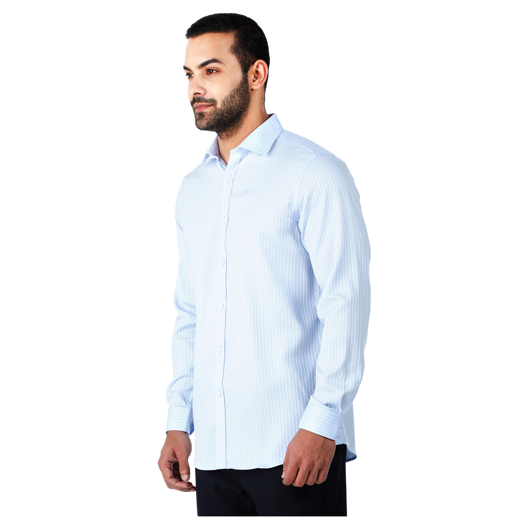 Formal Striped Cotton Shirt with Cut-Away Collar and Long Sleeves in Regular Fit-men-clothing-shirts-image-3