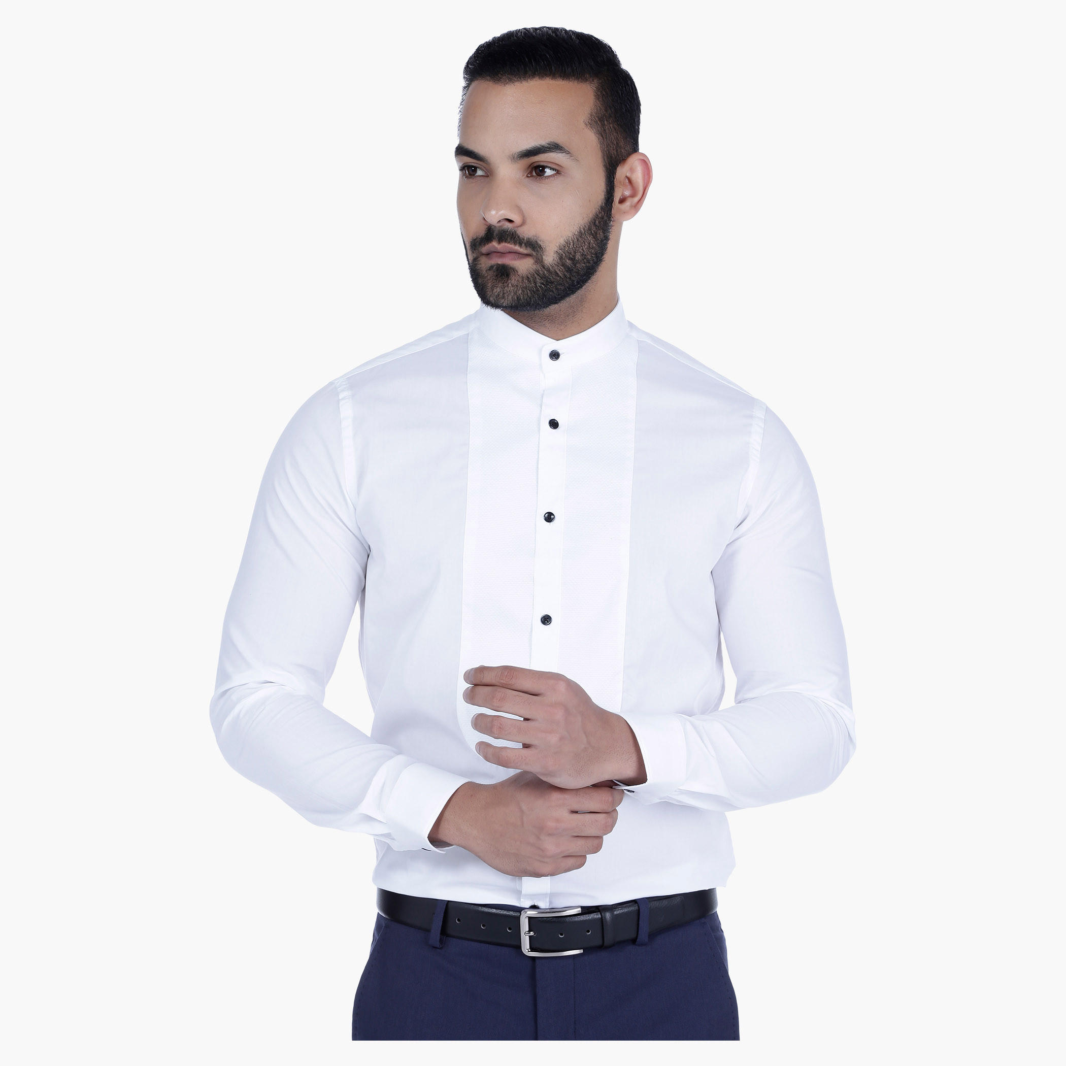 Mandarin Collar Bib Shirt with Long Sleeves-men-clothing-shirts-image-1