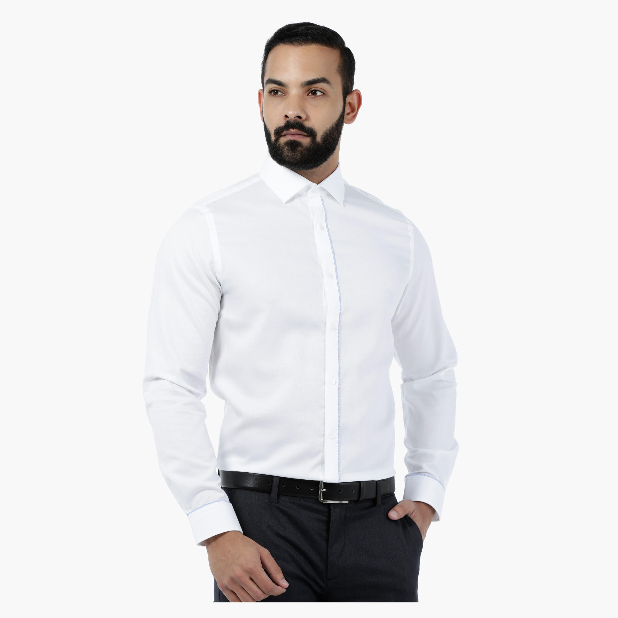 Solid Dobby Shirt with Placket Piping-men-clothing-shirts-image-1