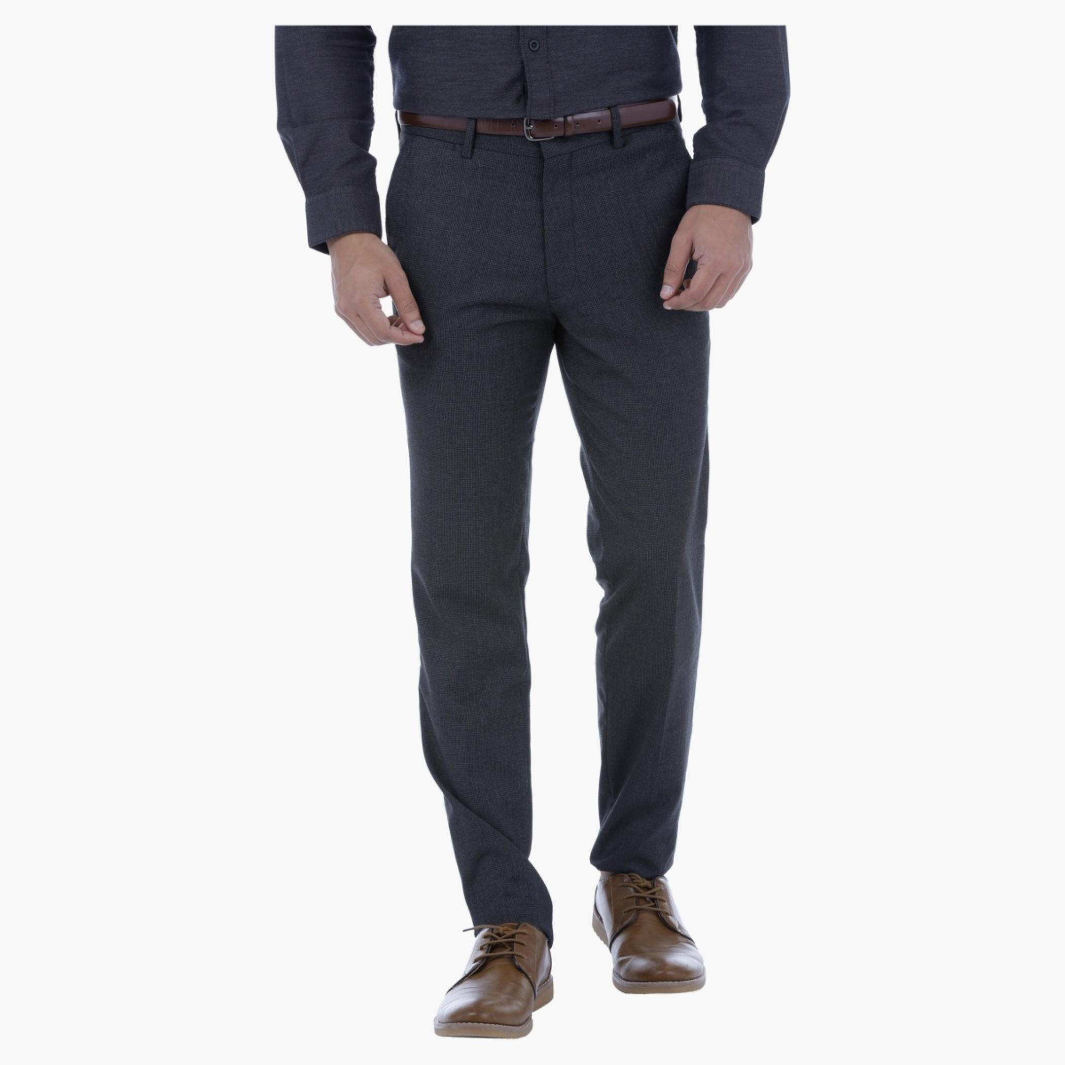 Textured Slim Fit Trousers with Belt-men-clothing-bottoms-trousersandchinos-trousers-image-1