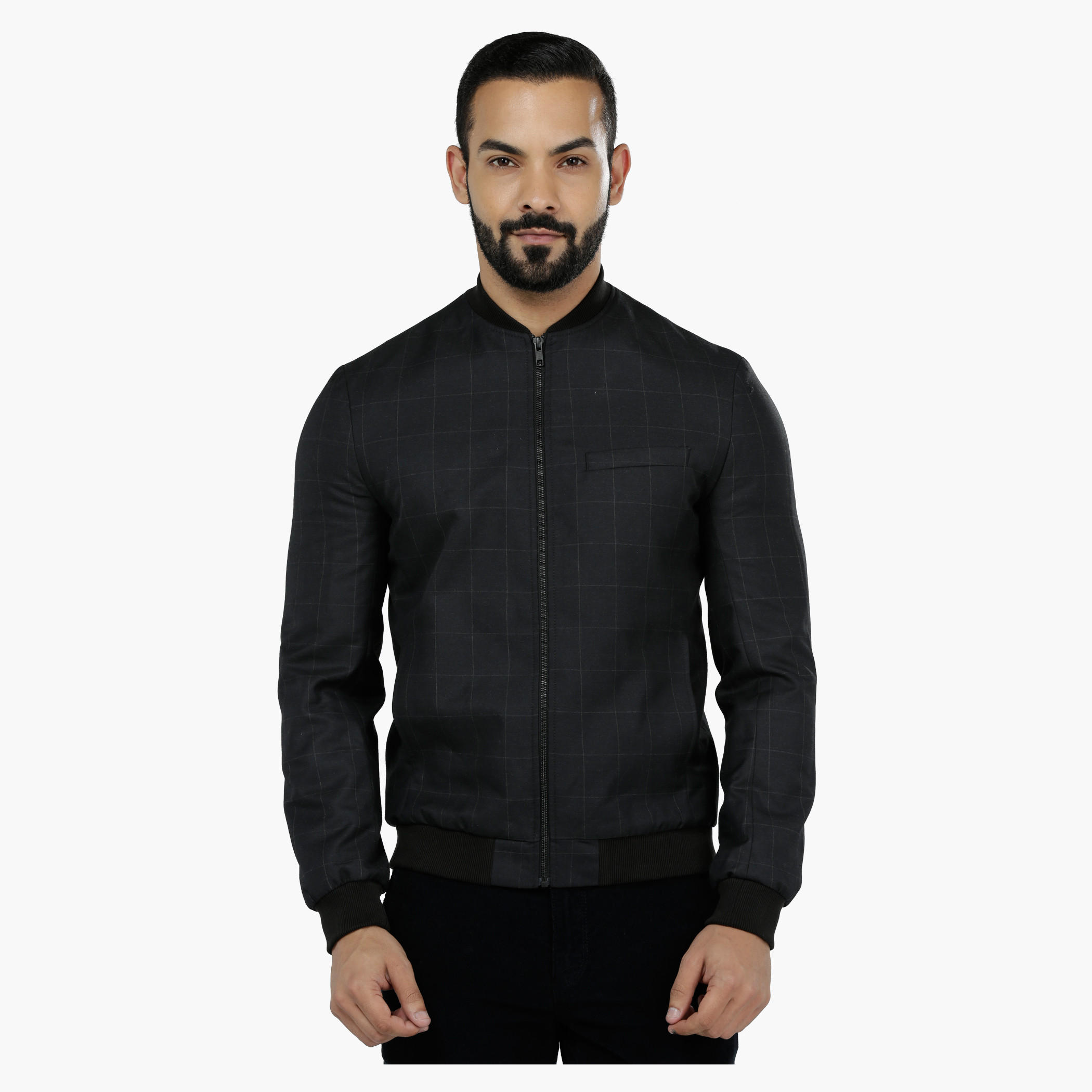 Chequered Bomber Jacket in Slim Fit-men-clothing-jacketsandblazers-jackets-image-1