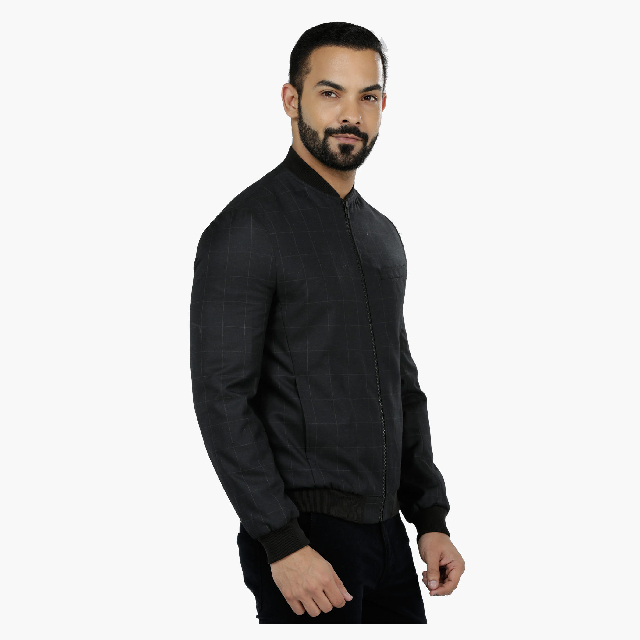 Chequered Bomber Jacket in Slim Fit-men-clothing-jacketsandblazers-jackets-image-3