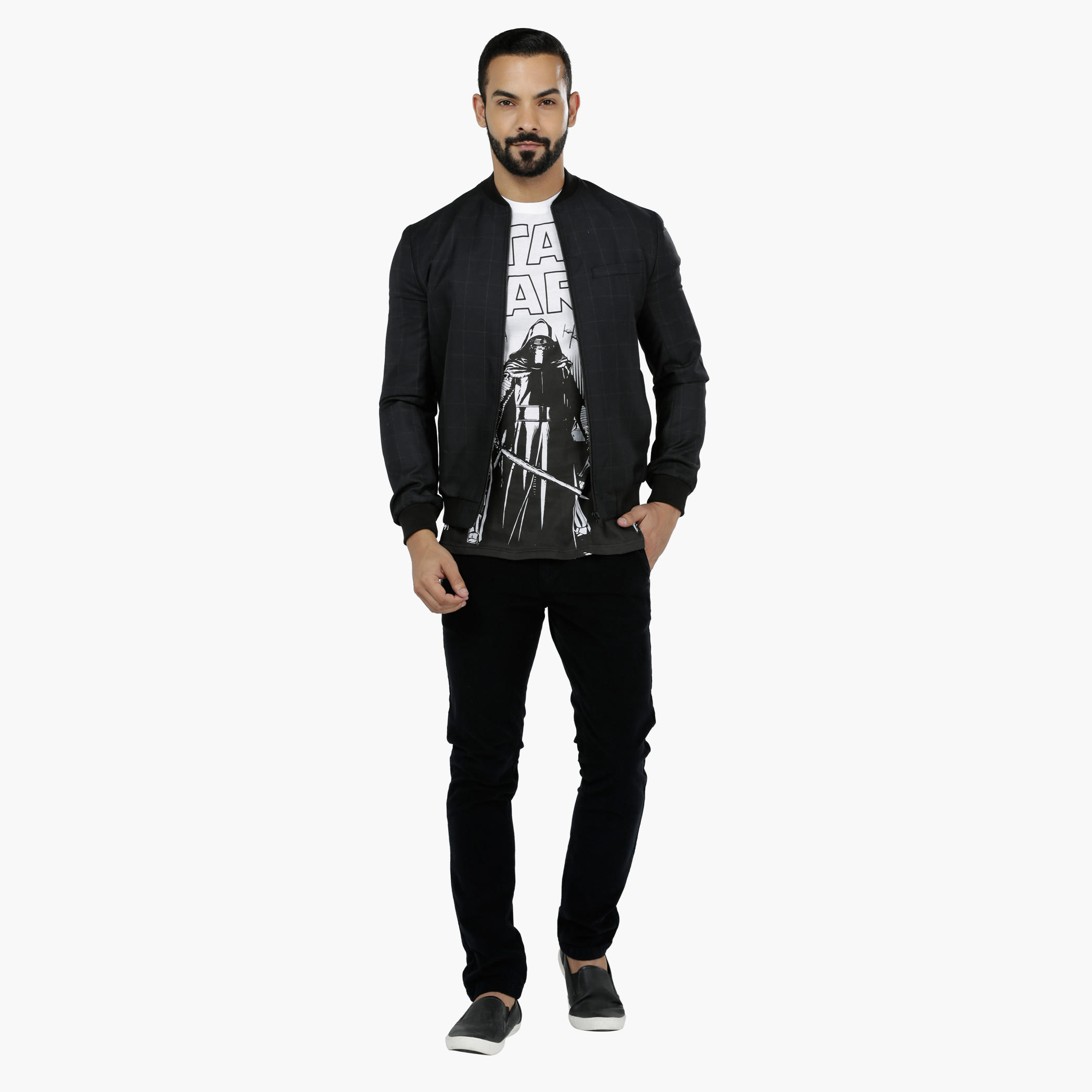 Chequered Bomber Jacket in Slim Fit-men-clothing-jacketsandblazers-jackets-image-5