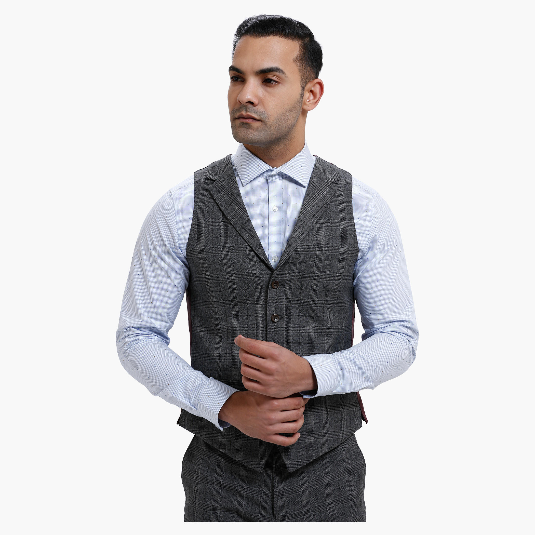 Chequered Suit Waistcoat with Notched Lapels-men-clothing-jacketsandblazers-coats-image-1