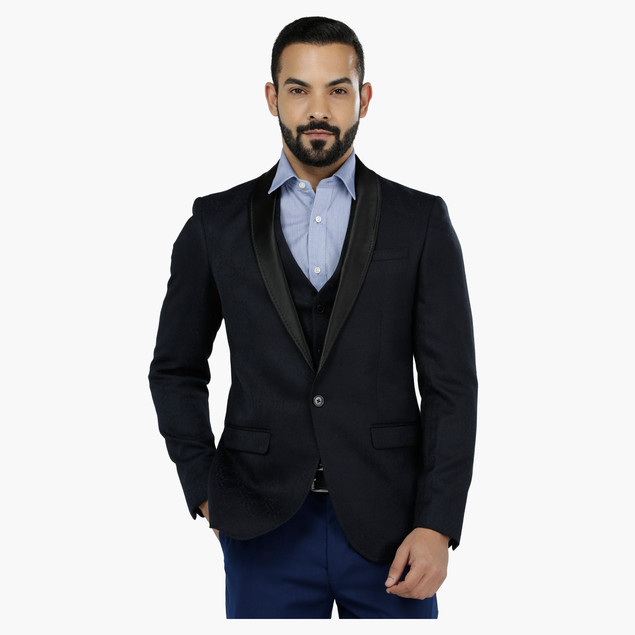 Slim Fit Evening Blazer with Contrasting Collar-men-winterwear-jacketsandblazers-image-1