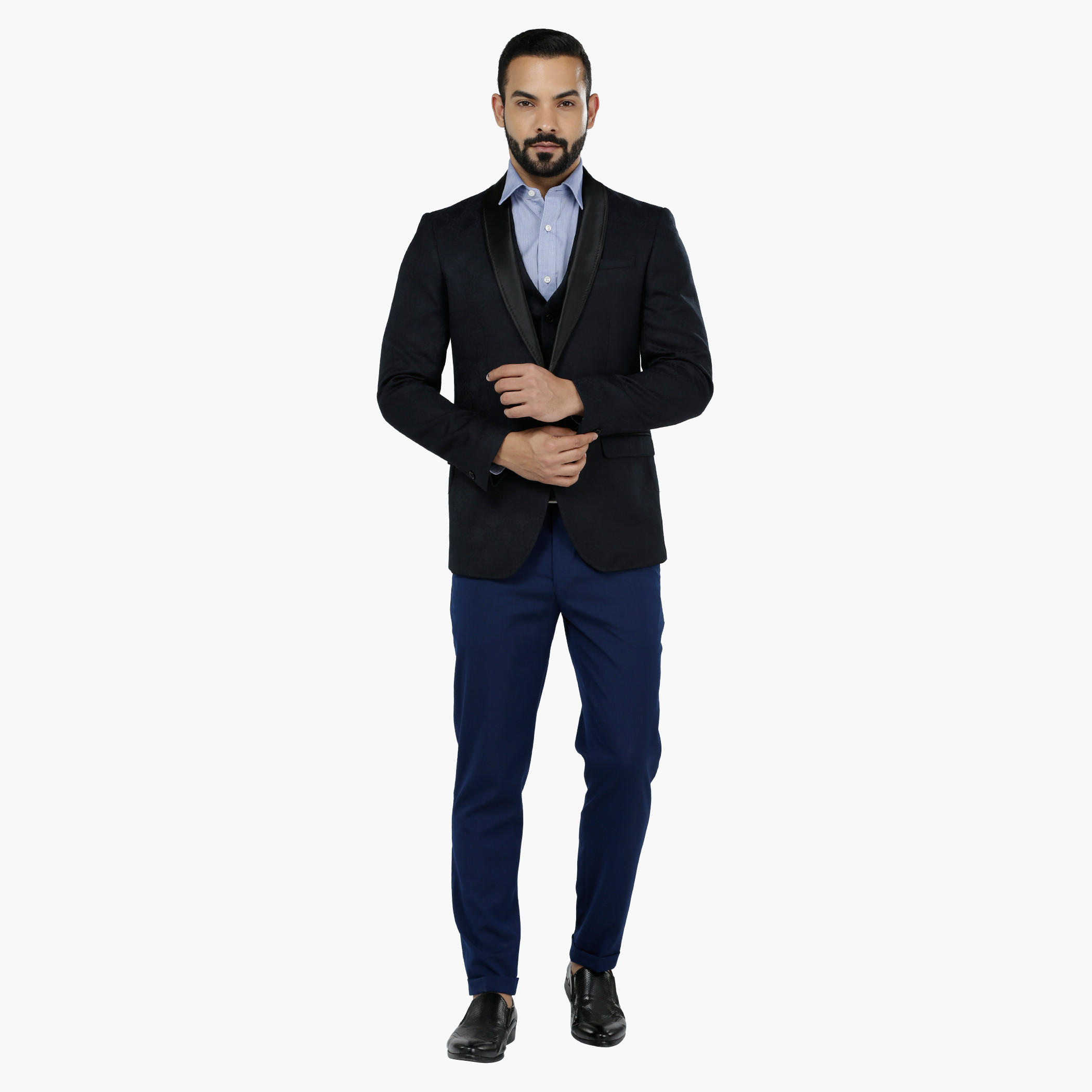 Slim Fit Evening Blazer with Contrasting Collar-men-winterwear-jacketsandblazers-image-5