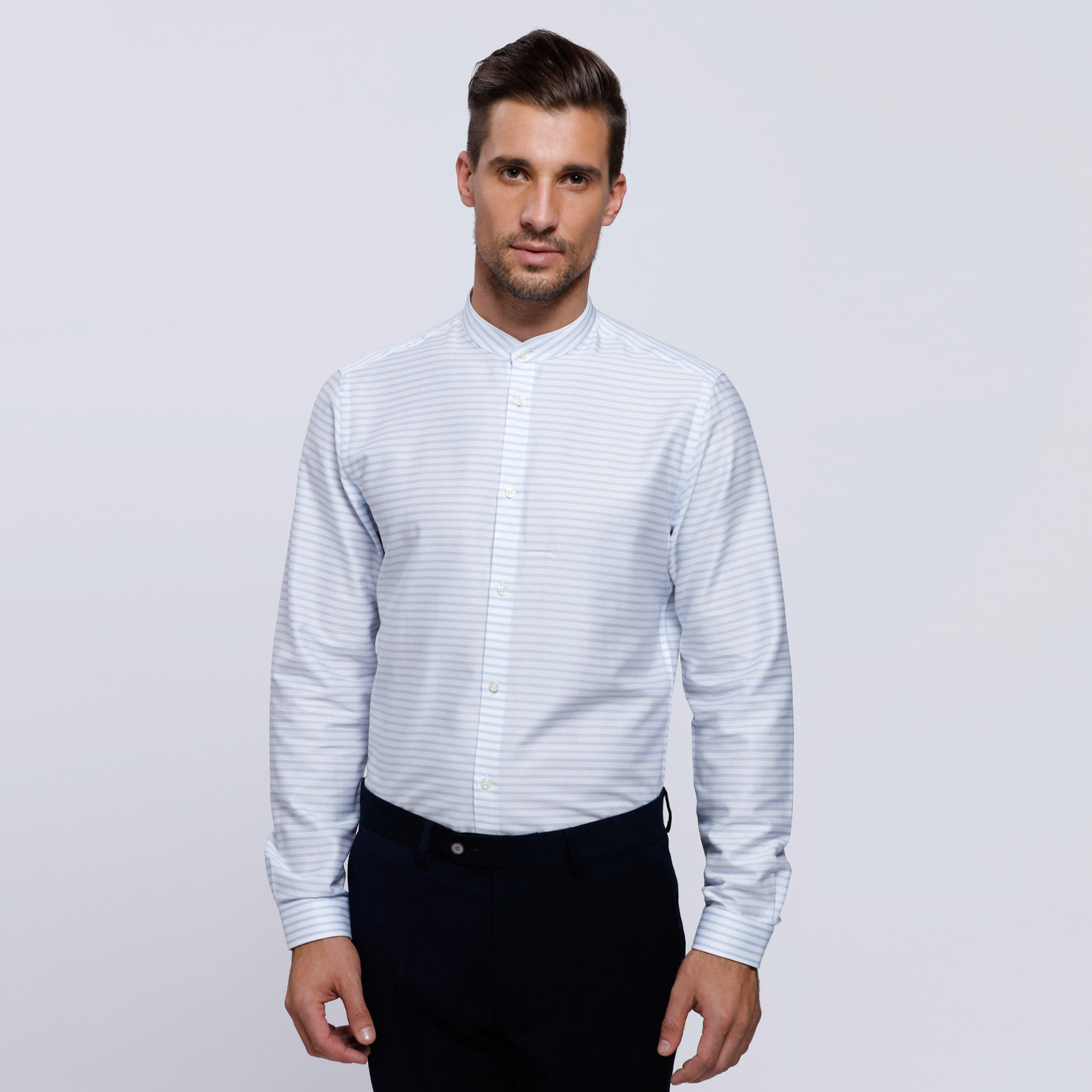 Striped Long Sleeves with Mandarin Collar-men-clothing-shirts-image-1