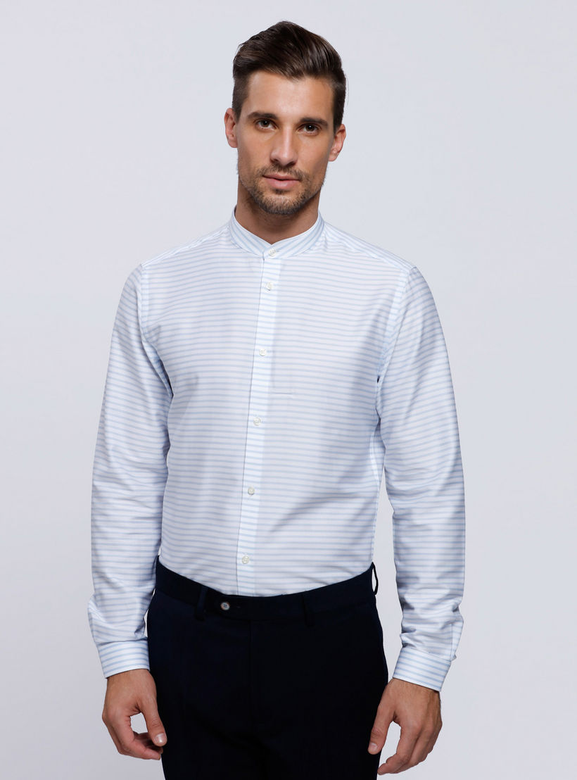 Striped Long Sleeves with Mandarin Collar-men-clothing-shirts-image-5